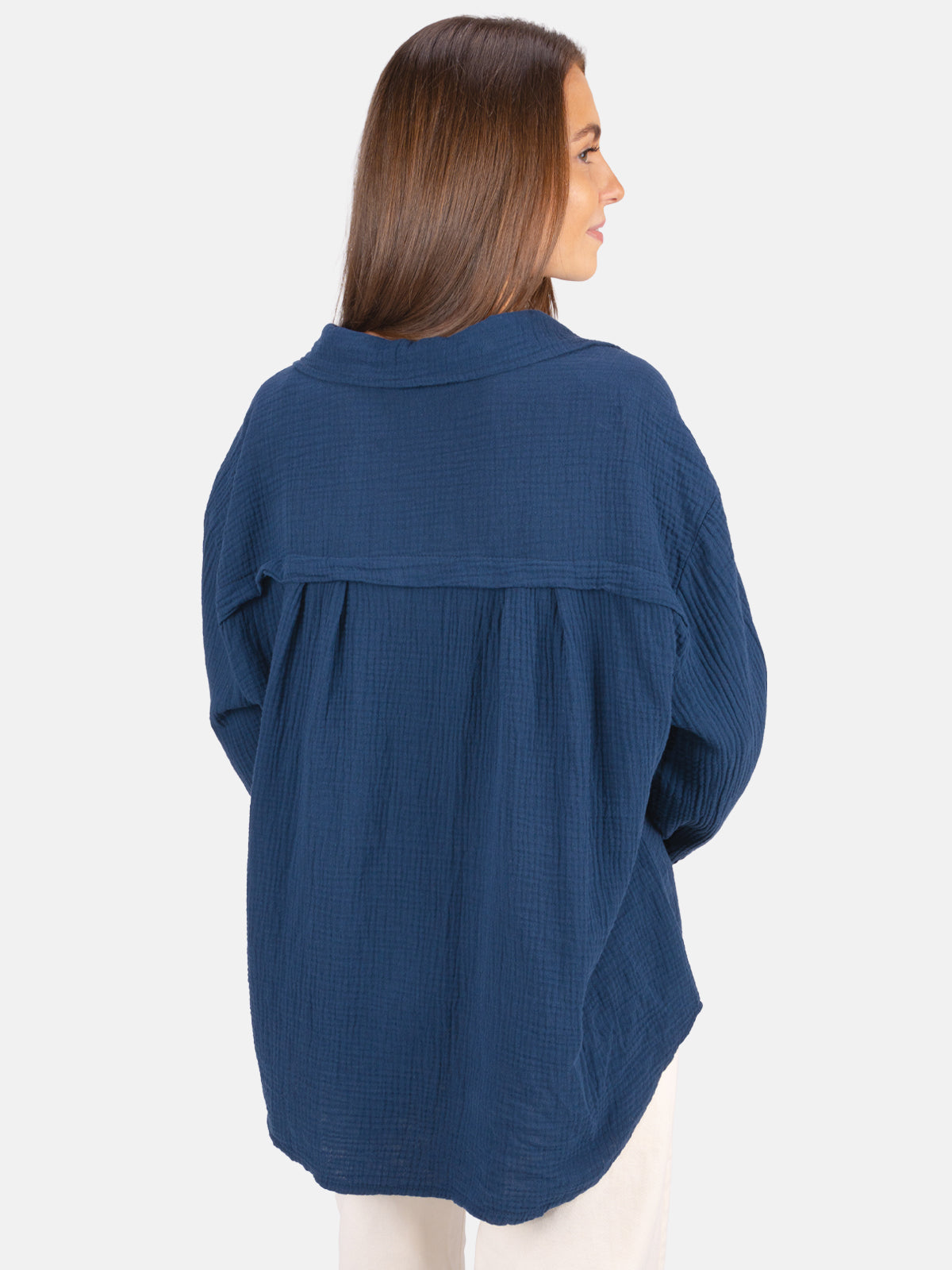 Kurze Musselin Hemdbluse mit Knöpfen - dunkelblau - Sasha
