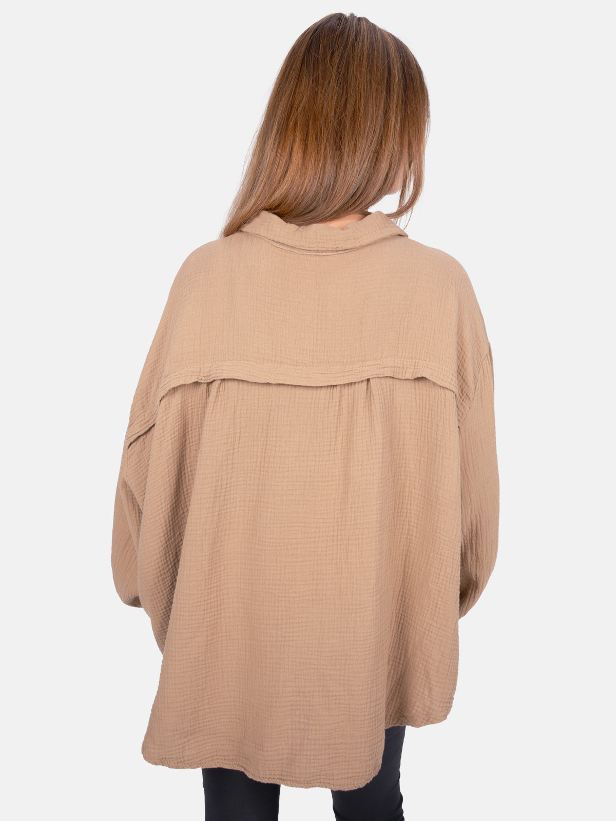 Kurze Musselin Hemdbluse mit Knöpfen - hellbraun - Sasha