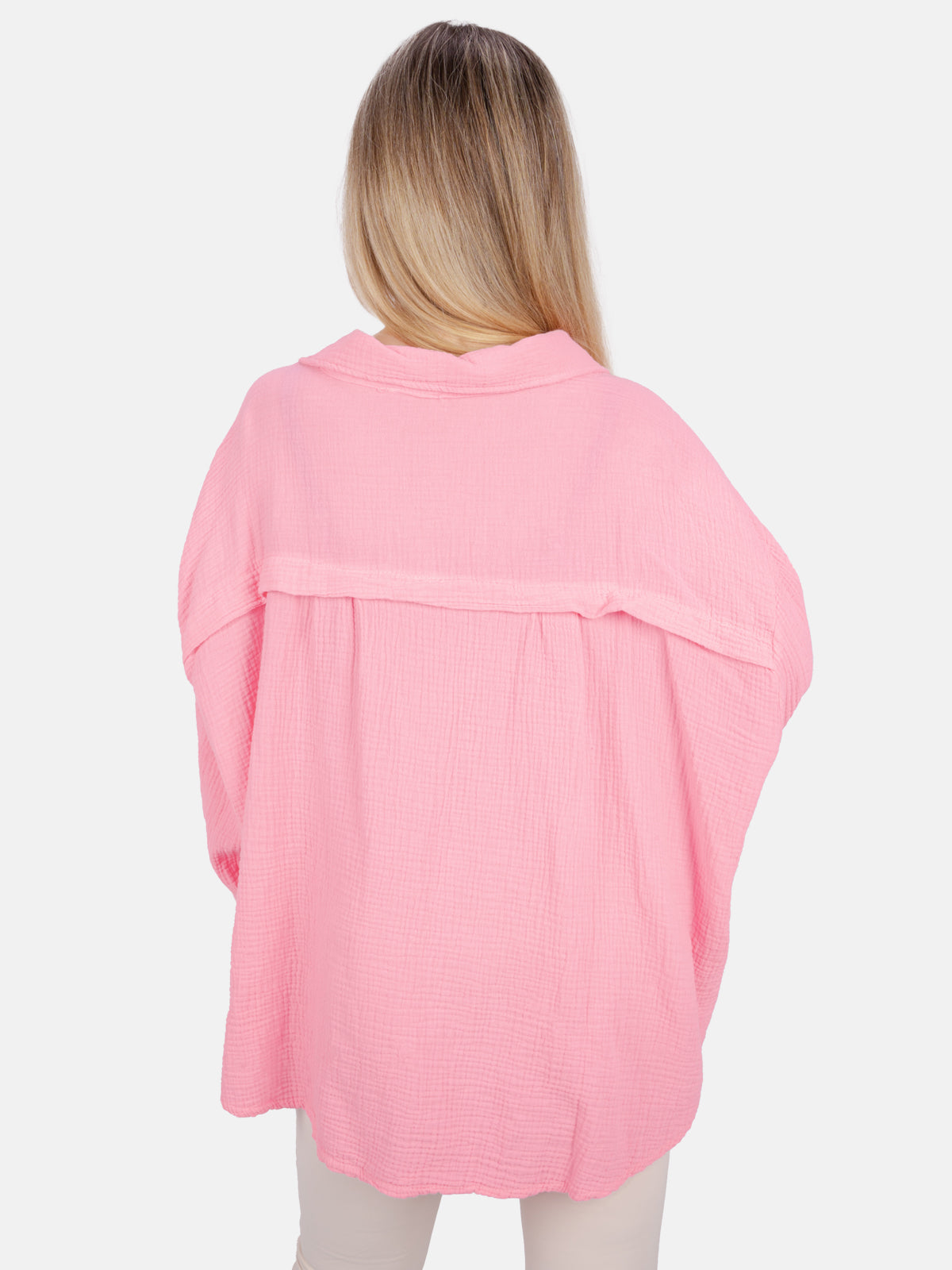 Kurze Musselin Hemdbluse mit Knöpfen - light pink - Sasha