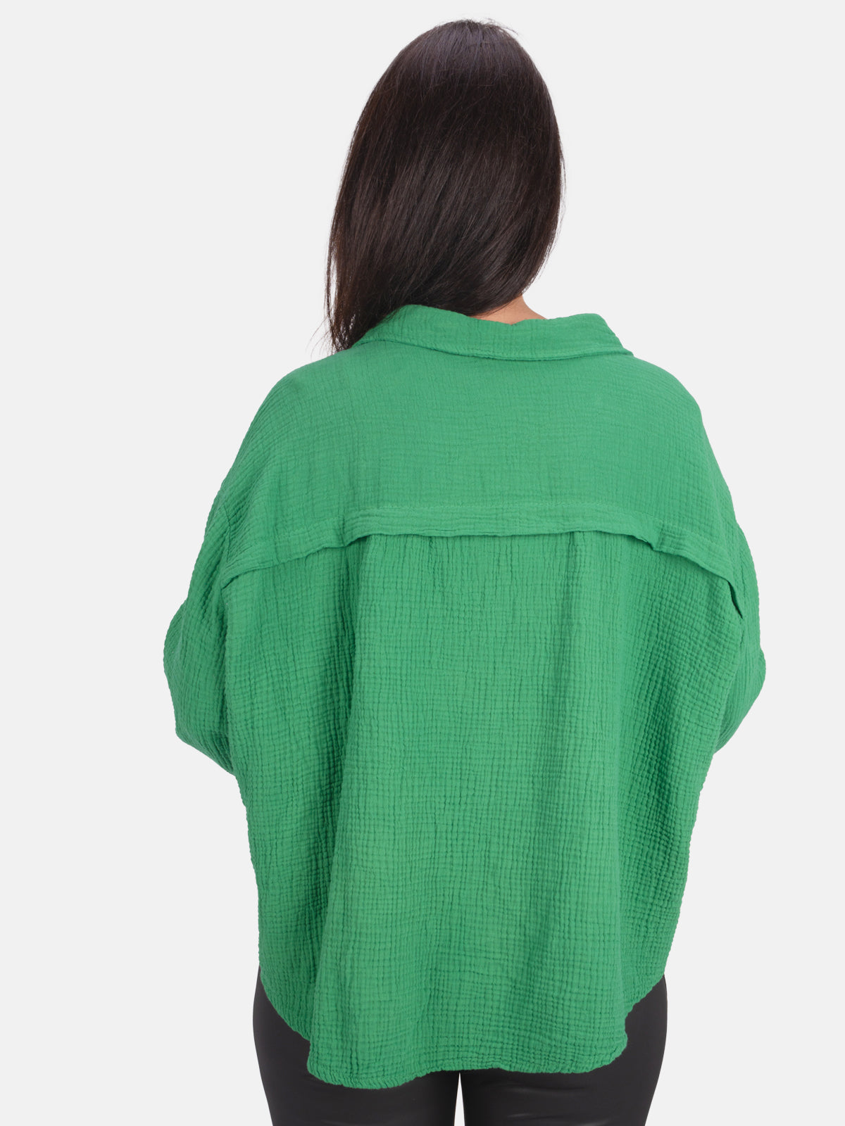 Kurze Musselin Hemdbluse mit Knöpfen - veroneser grün - Sasha