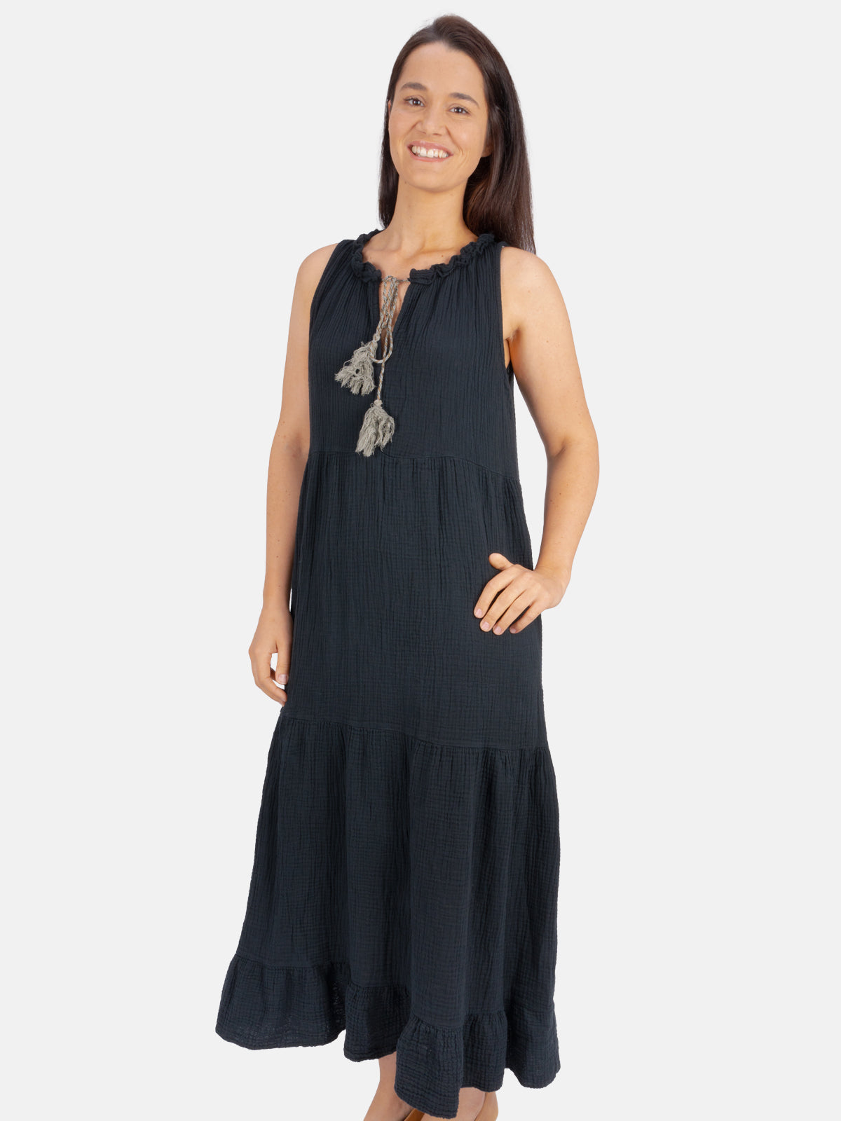 Musselin Maxikleid mit Tasseln - Viola