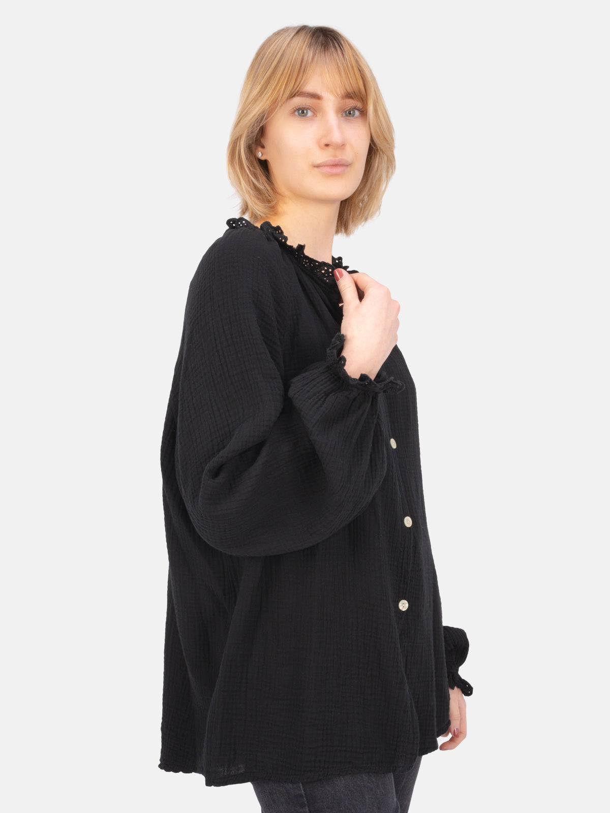 Musselinbluse mit Spitze/Rüsche - Emma