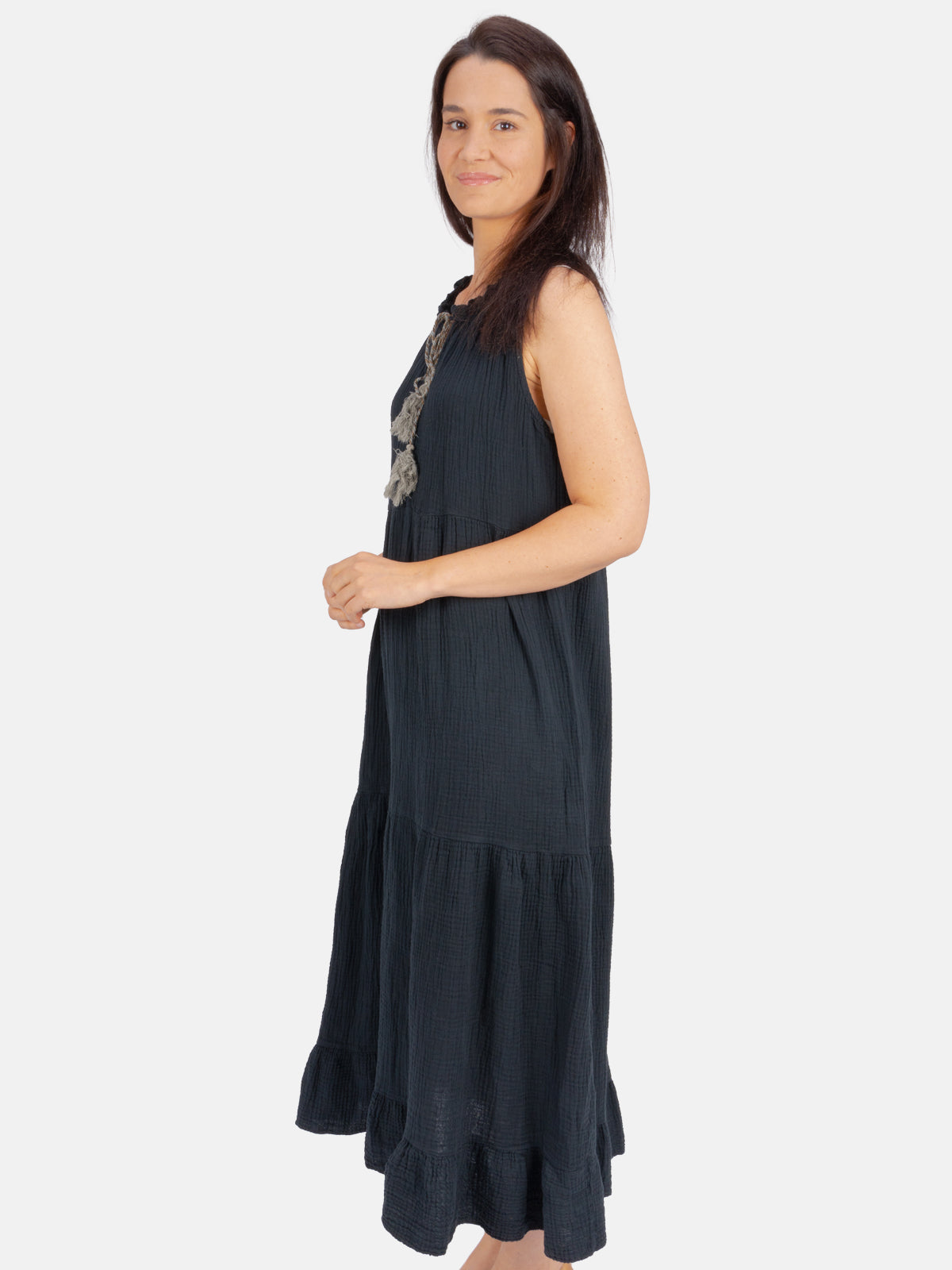 Musselin Maxikleid mit Tasseln - Viola