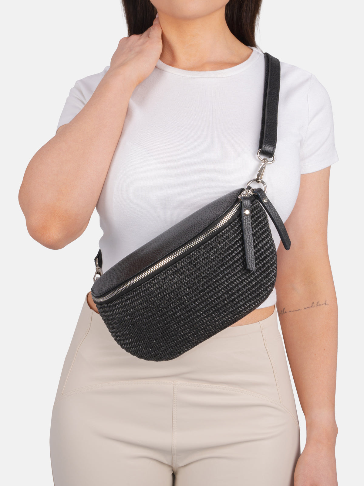 Raffia Leder Umhängetasche - Juna