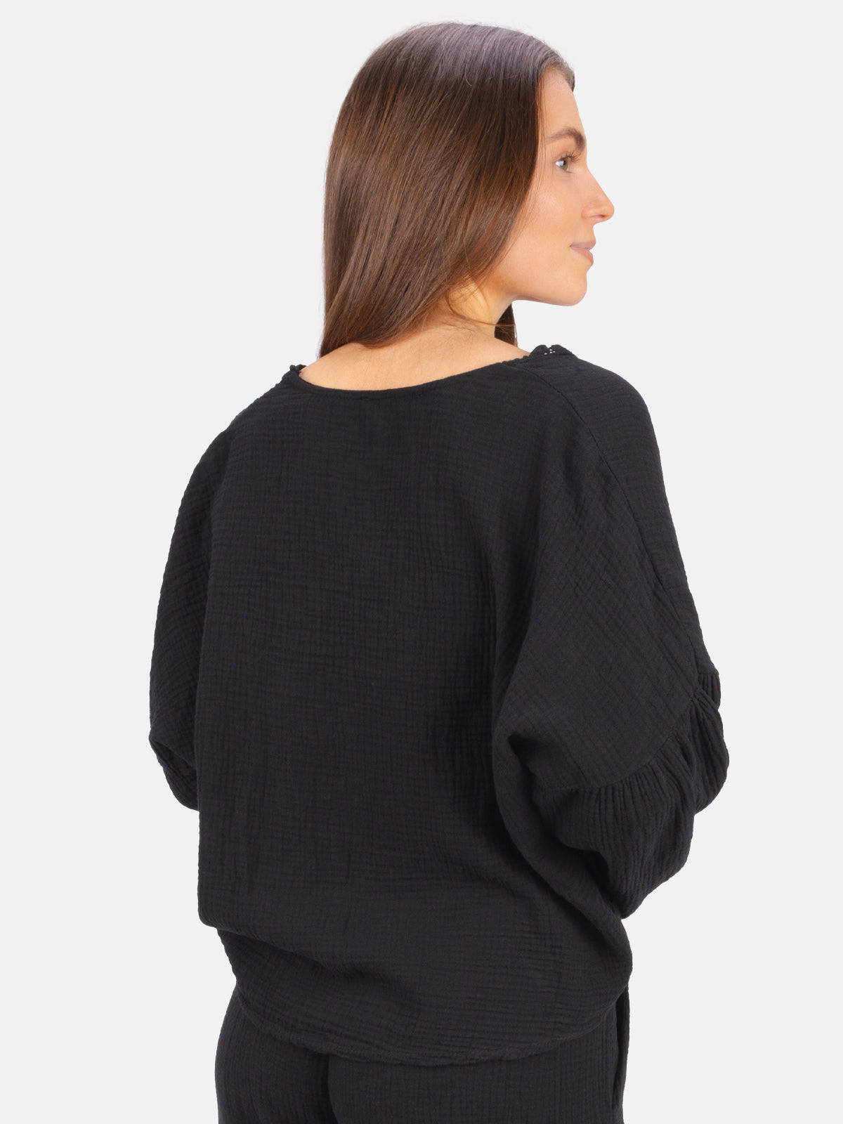 Musselin Bluse mit Lockstickerei zum Binden - Laura