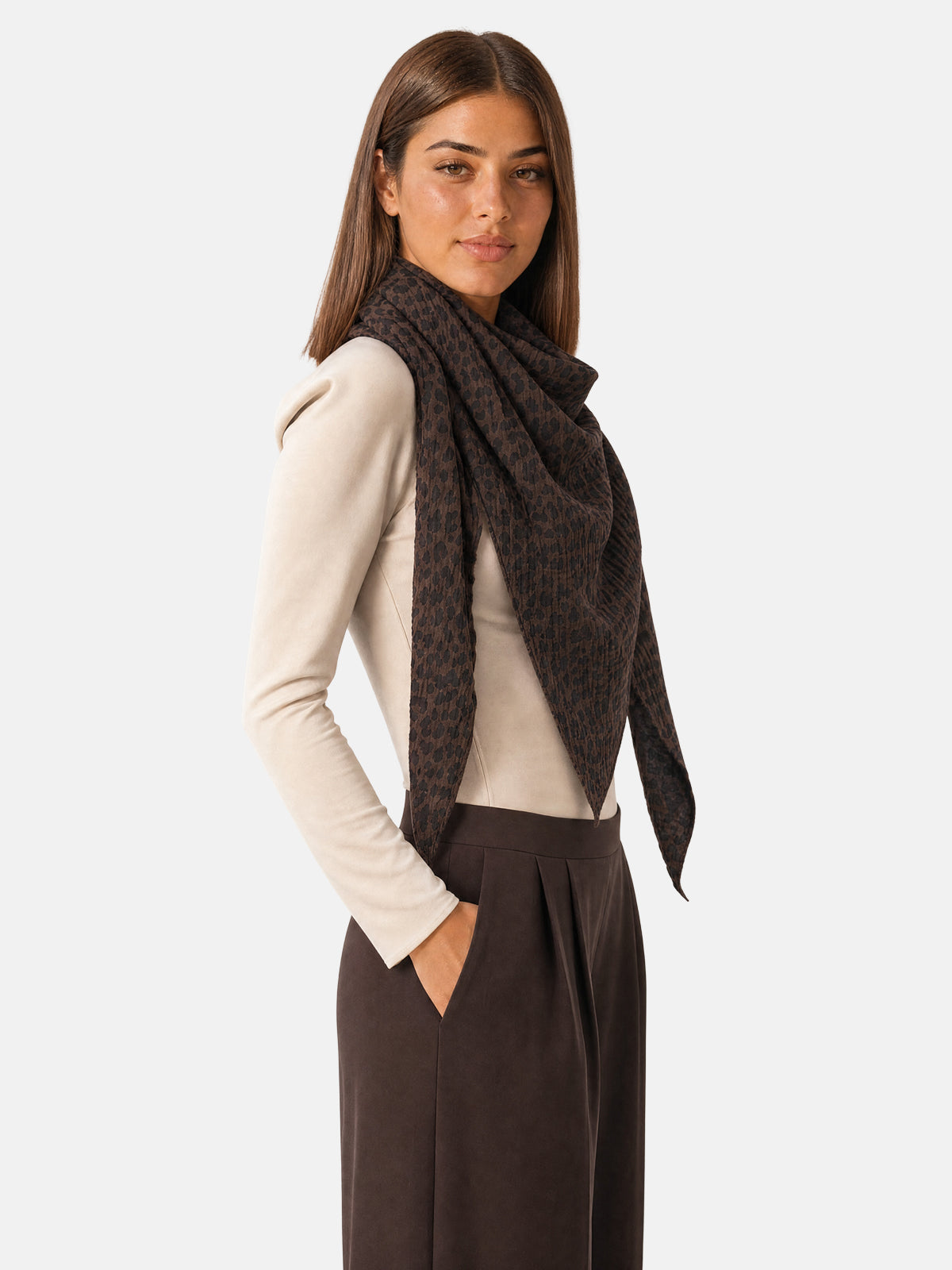 Musselin Dreieck Schal - Sydney in Mokka Leo #Farbe_Mokka Leo