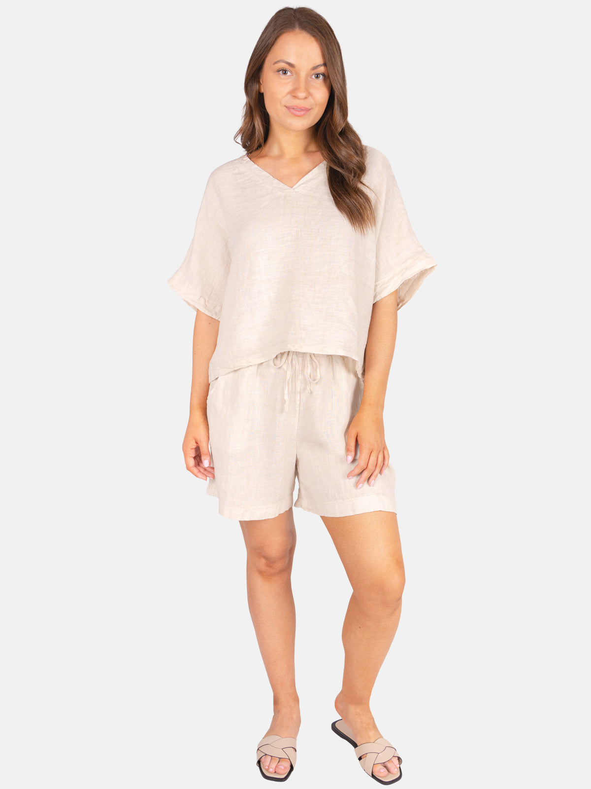 Leinen Shirt mit V-Ausschnitt - Tamara