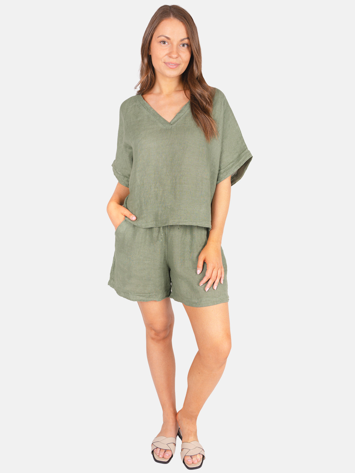 Leinen Shirt mit V-Ausschnitt - Tamara