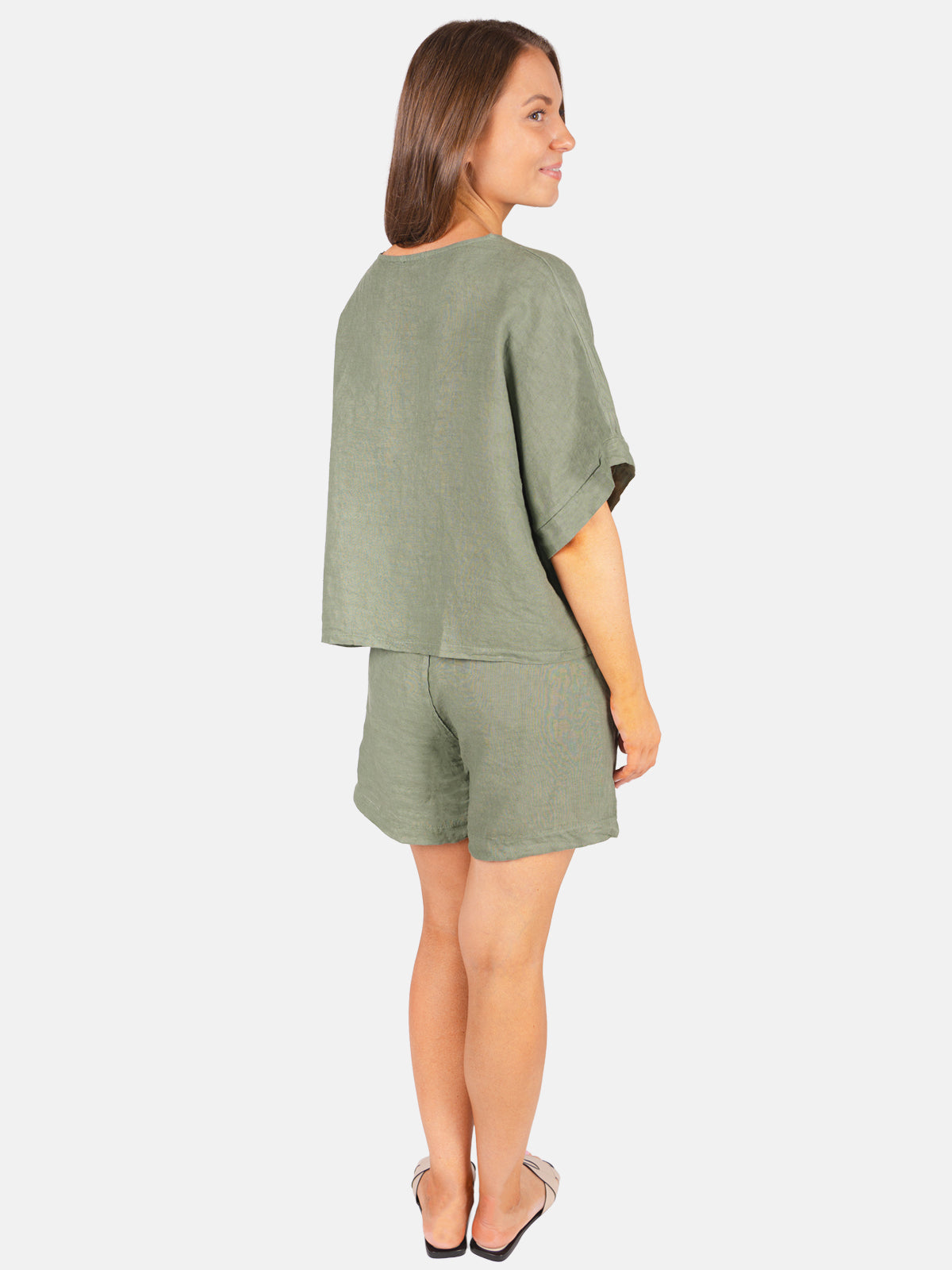 Leinen Shirt mit V-Ausschnitt - Tamara in Khaki #Farbe_Khaki