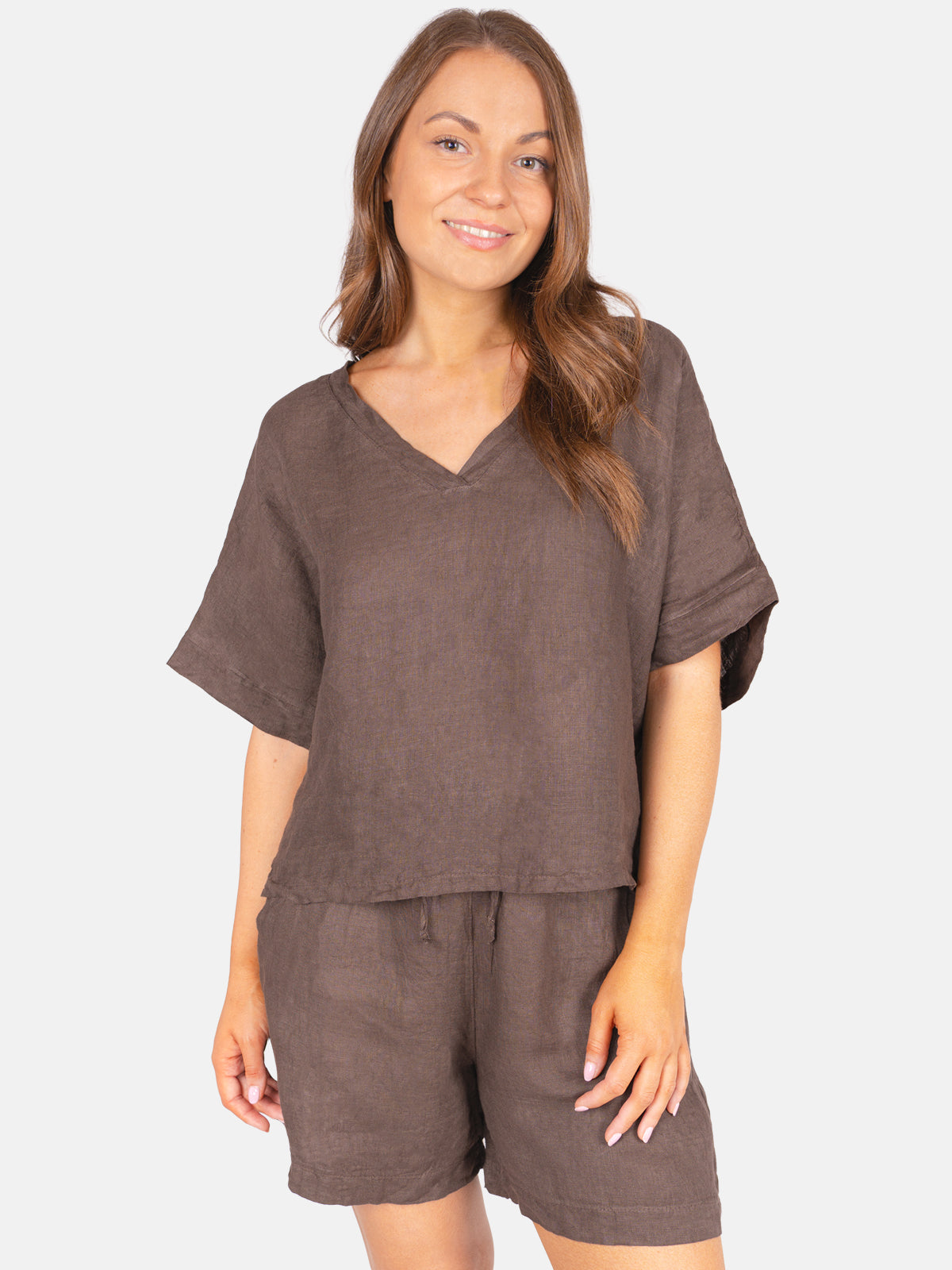 Leinen Shirt mit V-Ausschnitt - Tamara
