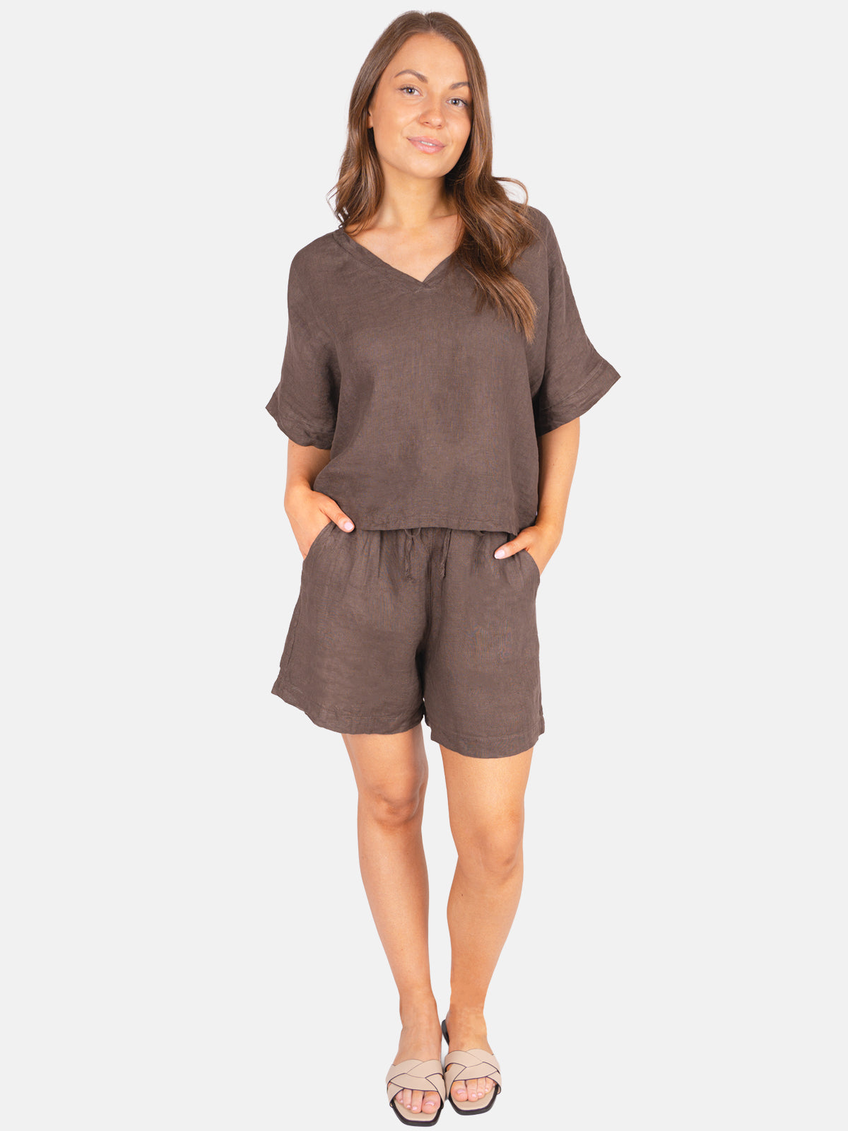 Leinen Shirt mit V-Ausschnitt - Tamara