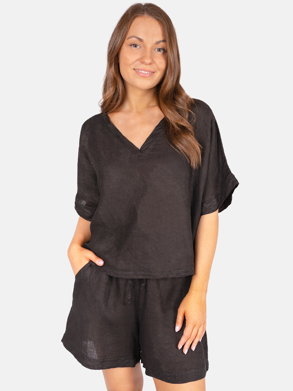 Leinen Shirt mit V-Ausschnitt - Tamara