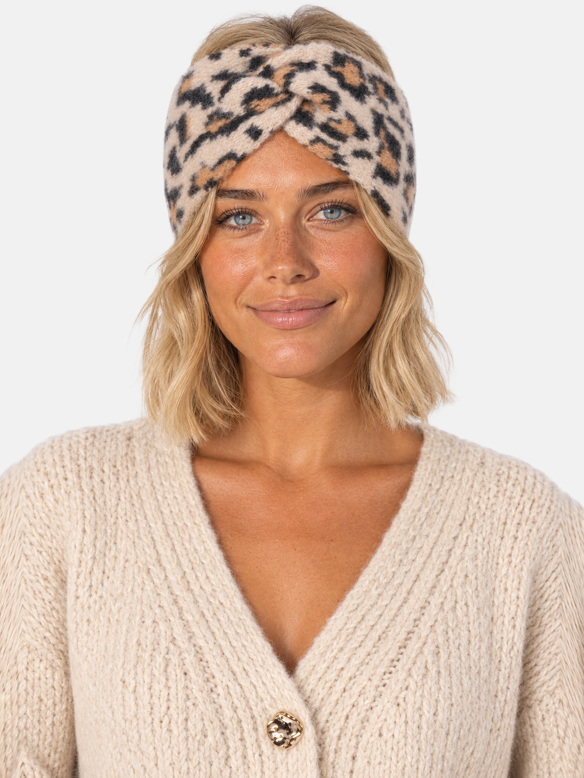 Damen Stirnband Leo Muster - Tanja in Beige Leo #Farbe_Beige Leo