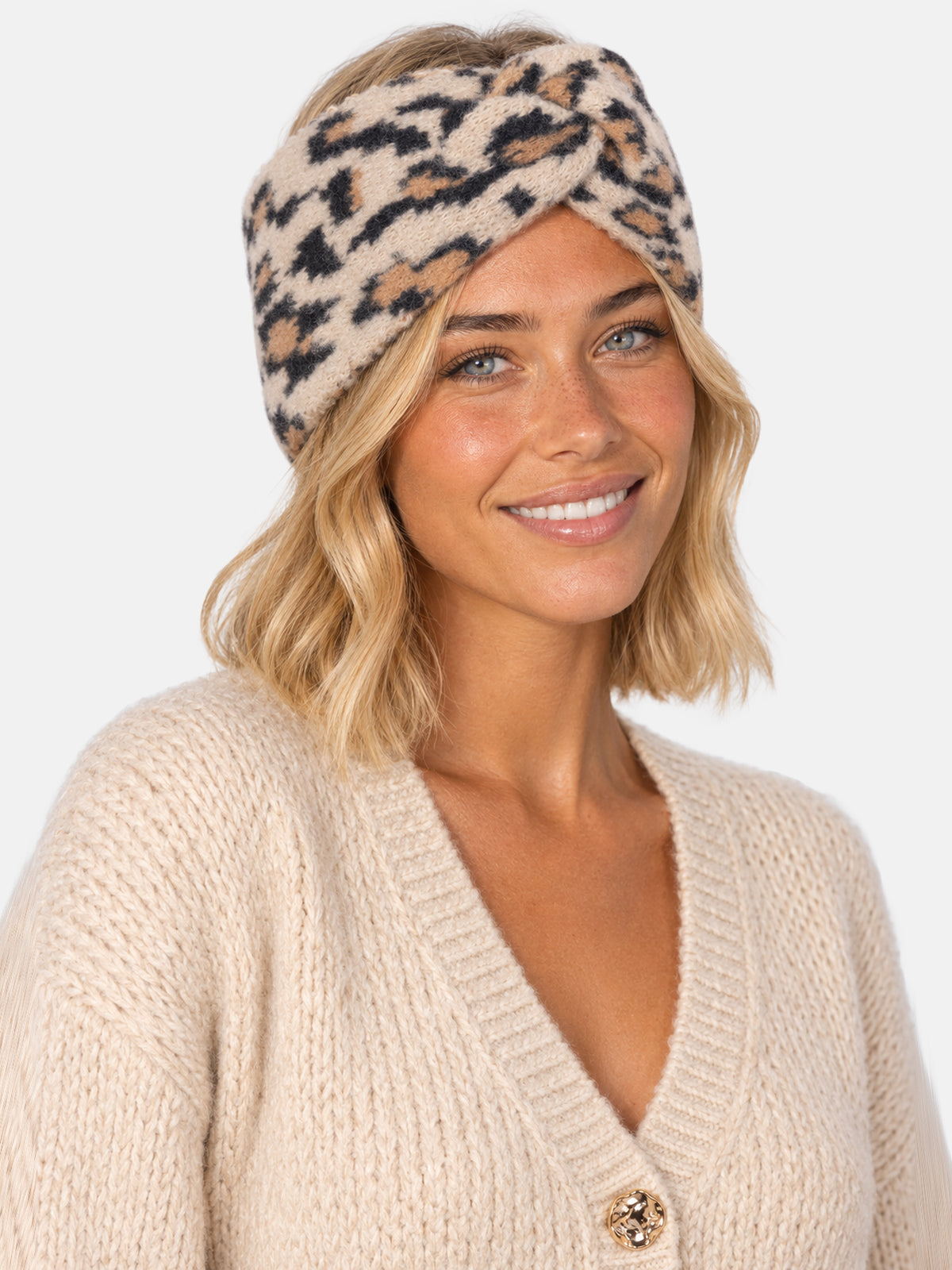 Damen Stirnband Leo Muster - Tanja in Beige Leo #Farbe_Beige Leo