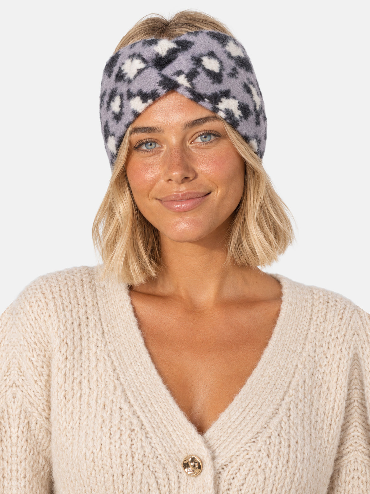 Damen Stirnband Leo Muster - Tanja in Grau Leo #Farbe_Grau Leo