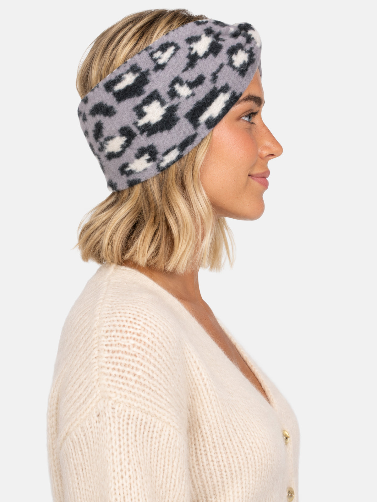 Damen Stirnband Leo Muster - Tanja in Grau Leo #Farbe_Grau Leo