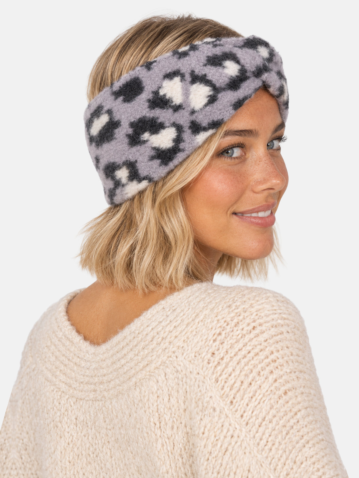Damen Stirnband Leo Muster - Tanja in Grau Leo #Farbe_Grau Leo