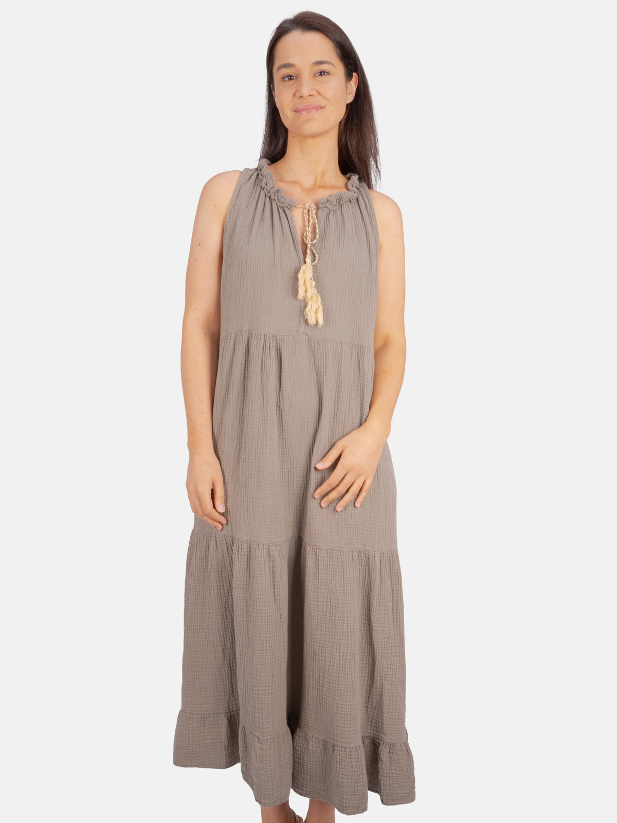 Musselin Maxikleid mit Tasseln - Viola