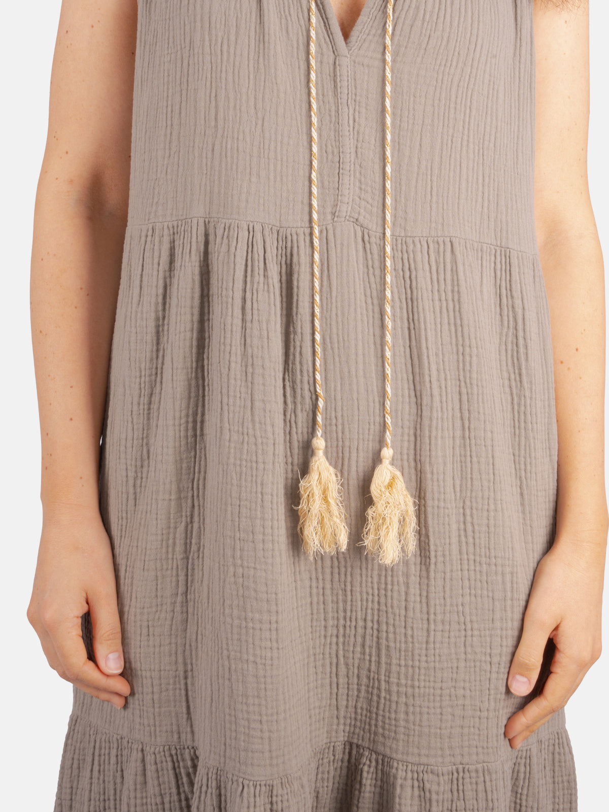 Musselin Maxikleid mit Tasseln - Viola