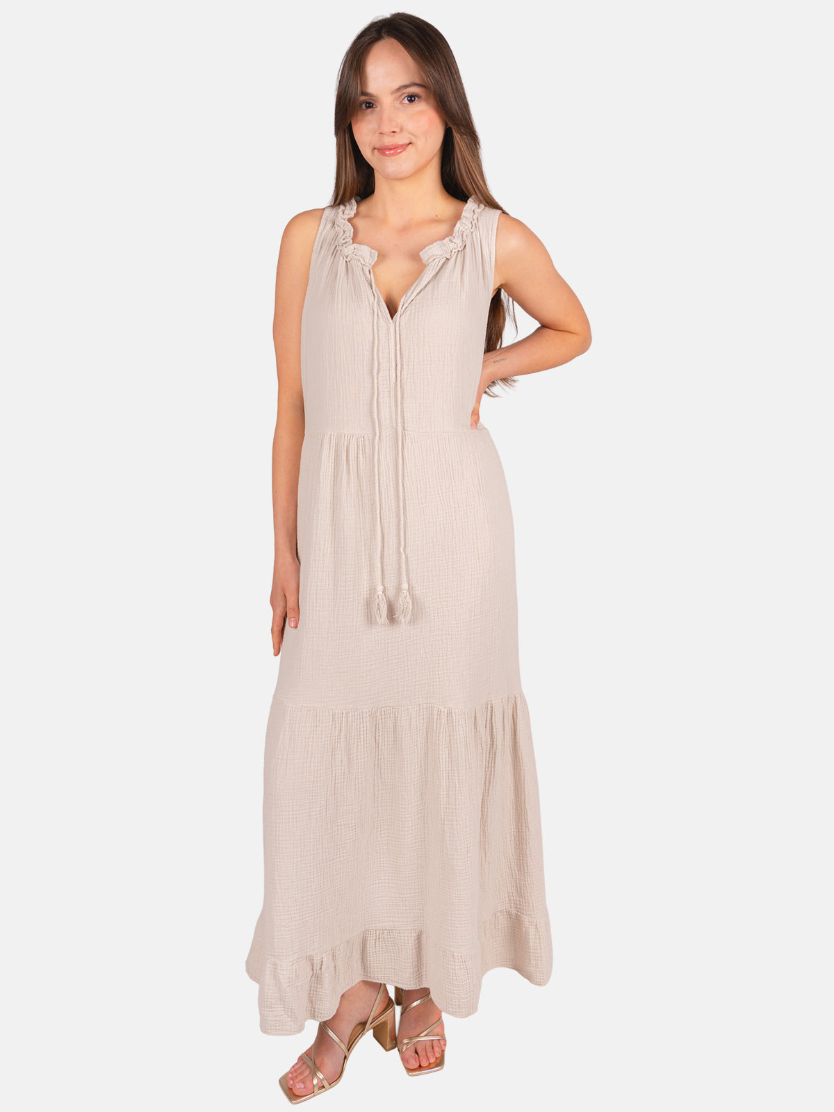 Musselin Maxikleid mit Tasseln - Viola