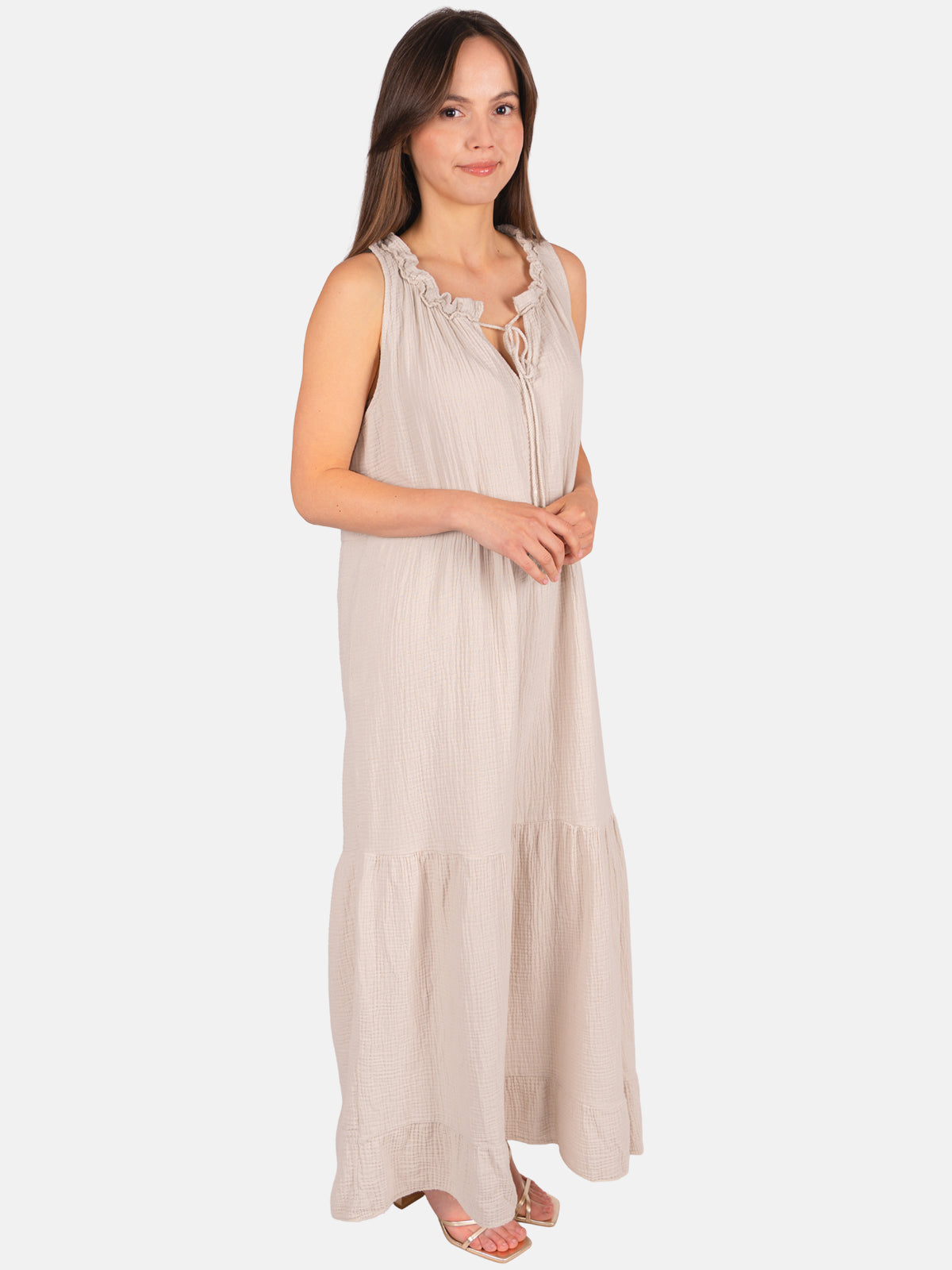 Musselin Maxikleid mit Tasseln - Viola