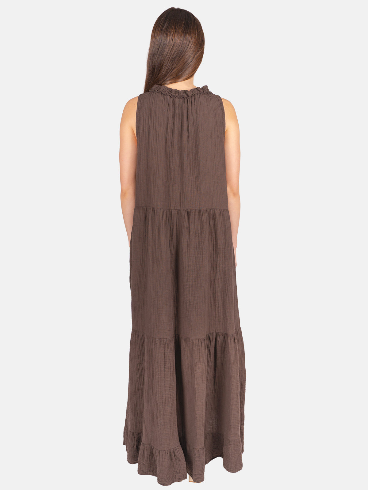 Musselin Maxikleid mit Tasseln - Viola in Mokka #Farbe_Mokka