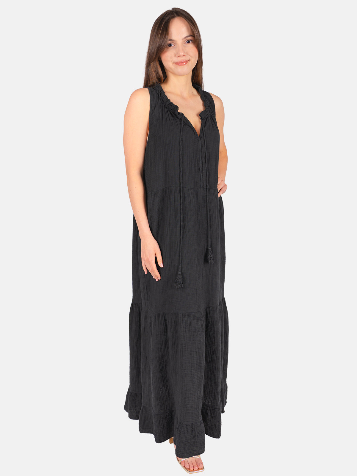 Musselin Maxikleid mit Tasseln - Viola