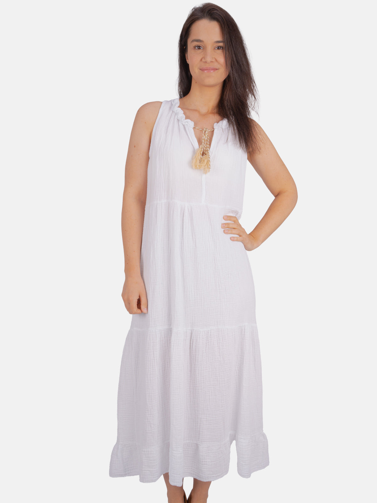 Musselin Maxikleid mit Tasseln - Viola