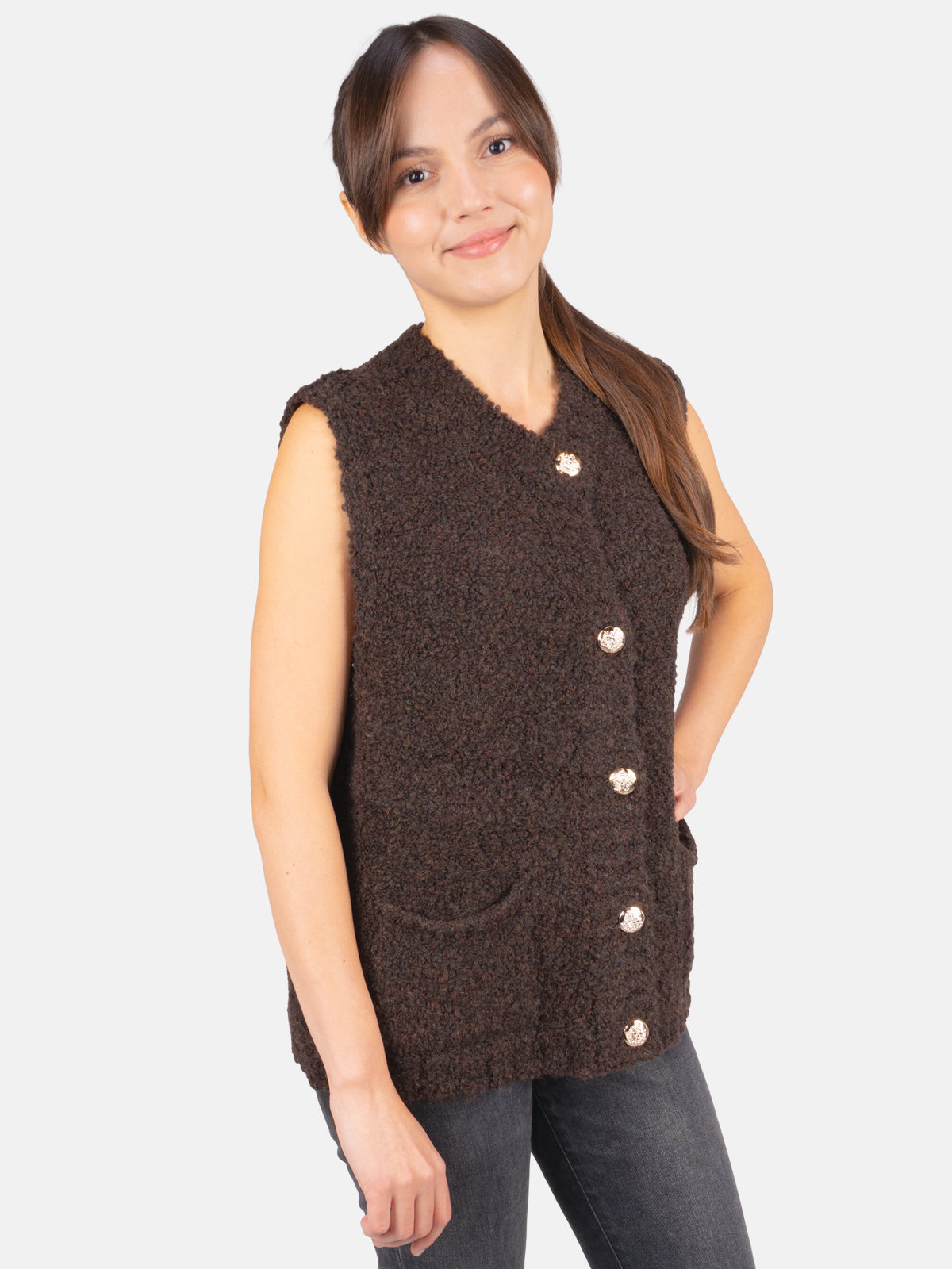 Damen Strickweste mit Knopfverschluss Wendy