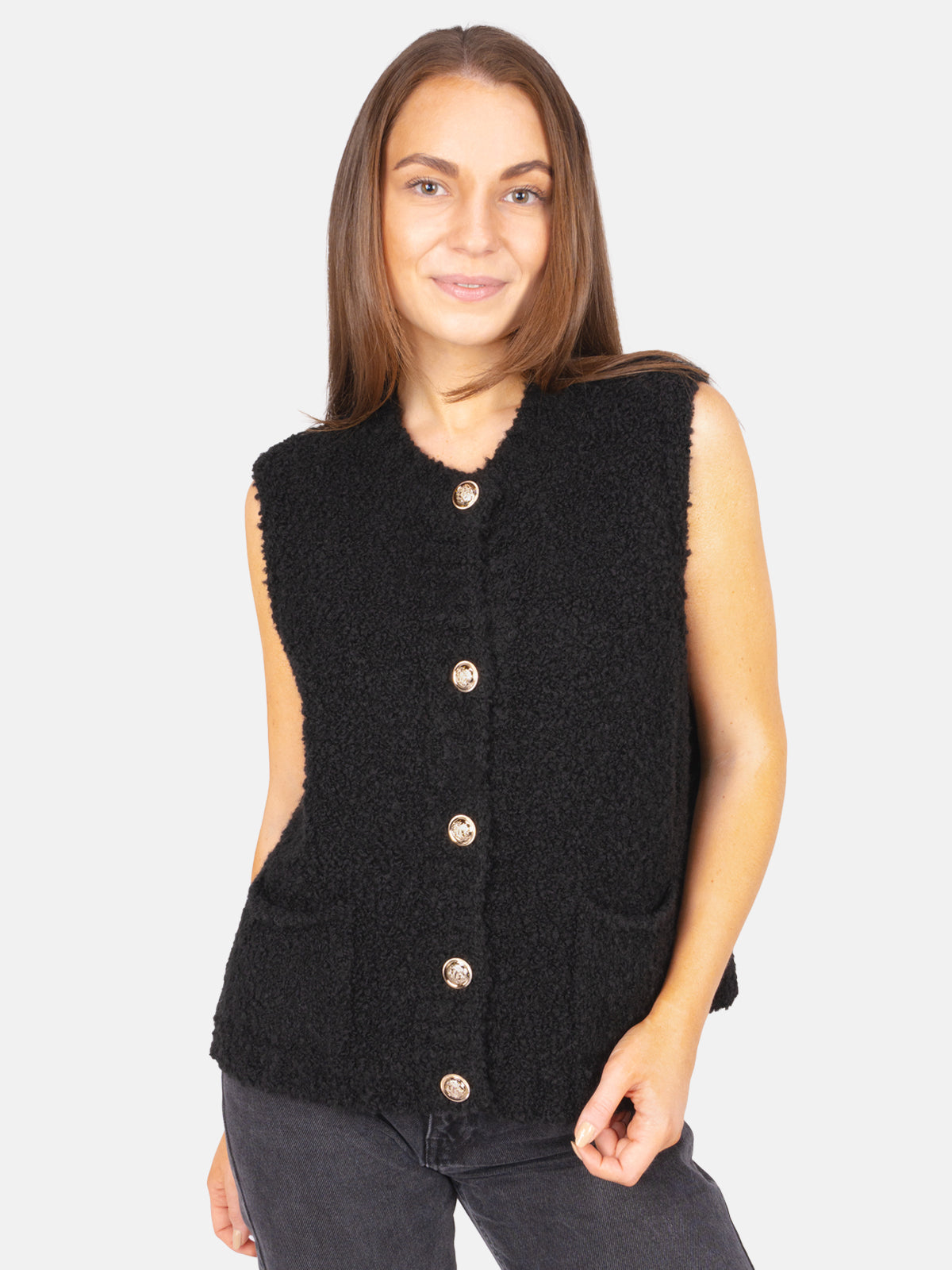 Damen Strickweste mit Knopfverschluss Wendy