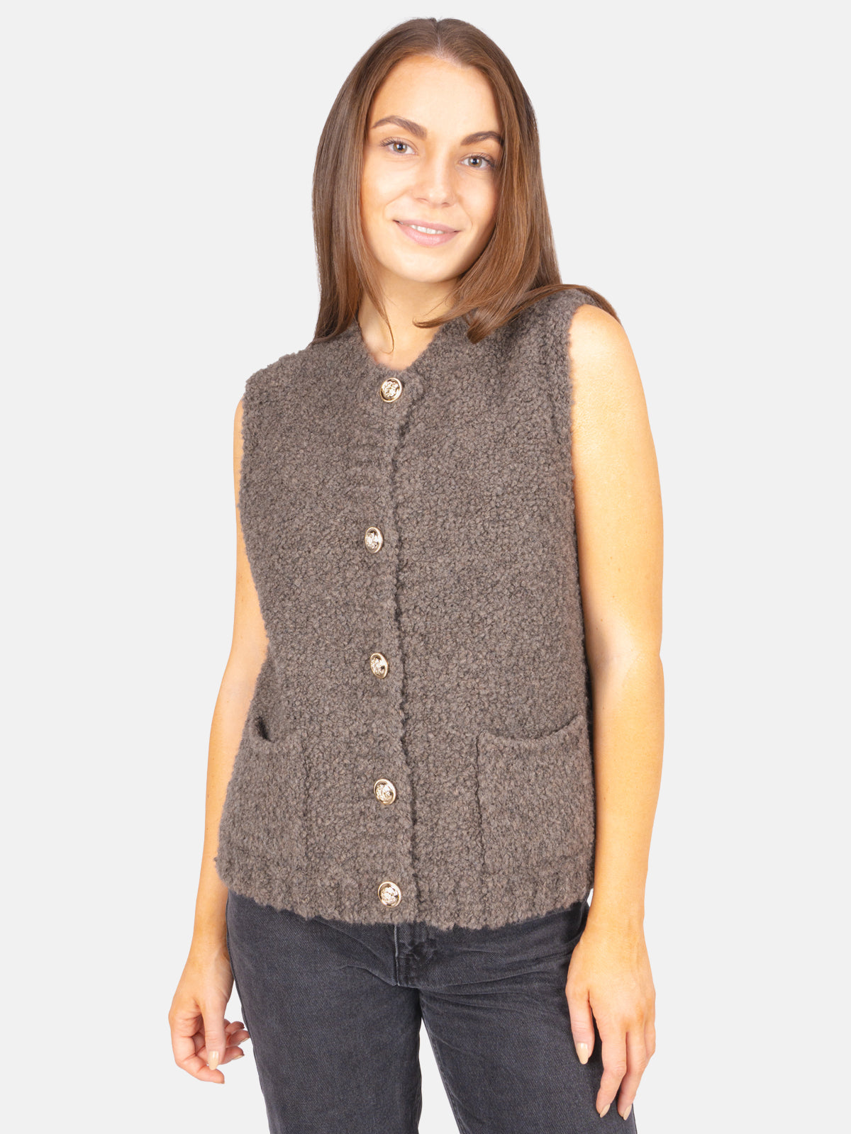 Damen Strickweste mit Knopfverschluss Wendy