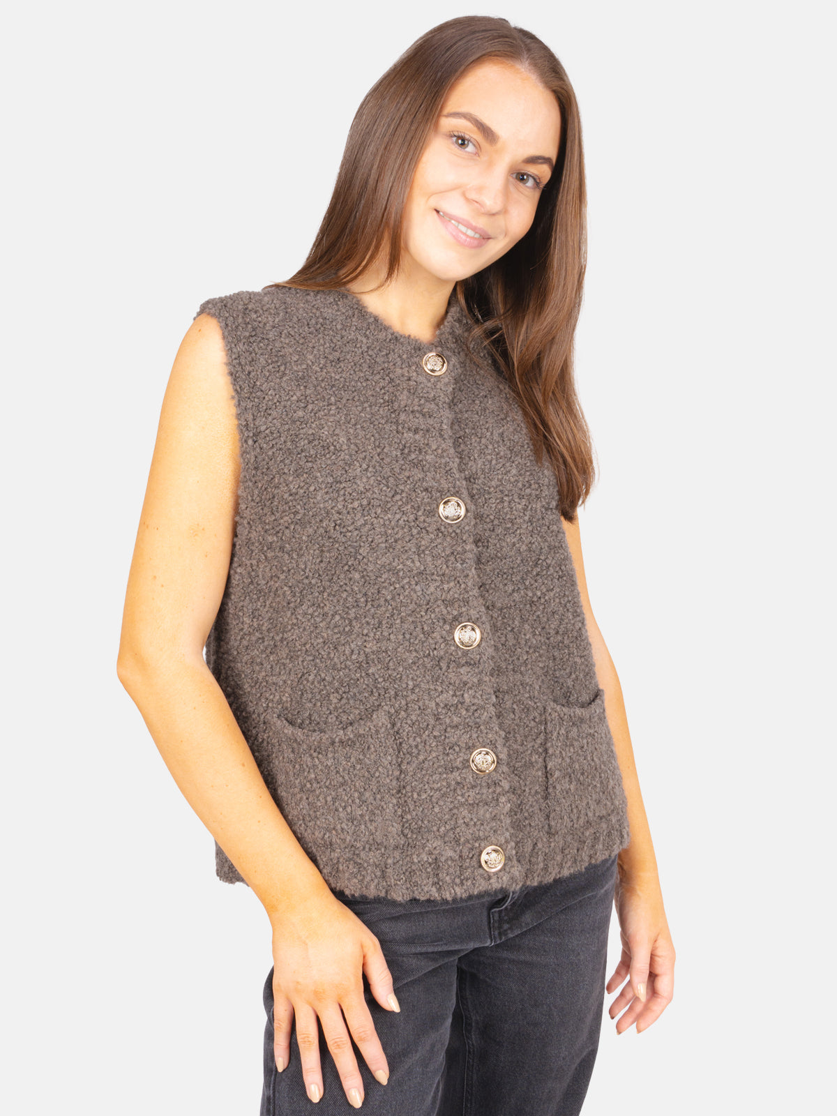 Damen Strickweste mit Knopfverschluss Wendy