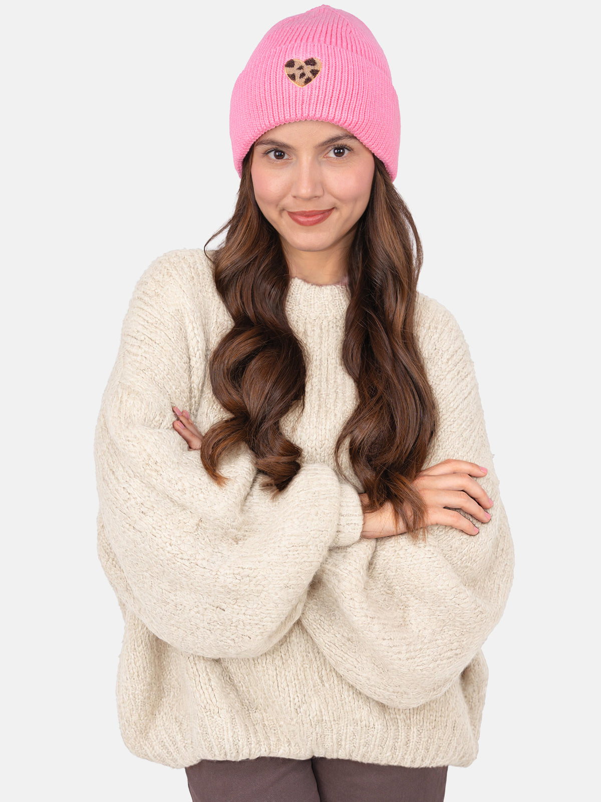 Damen Mütze mit Herz - Zoe in Espresso #Farbe_Light Pink