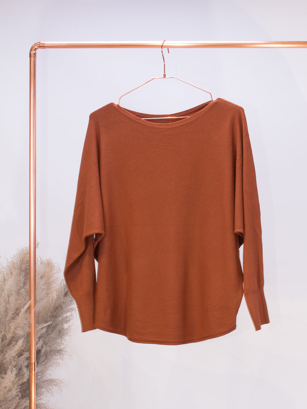 Rundhals Pullover mit Fledermausärmel - kupfer uni - Mere 27