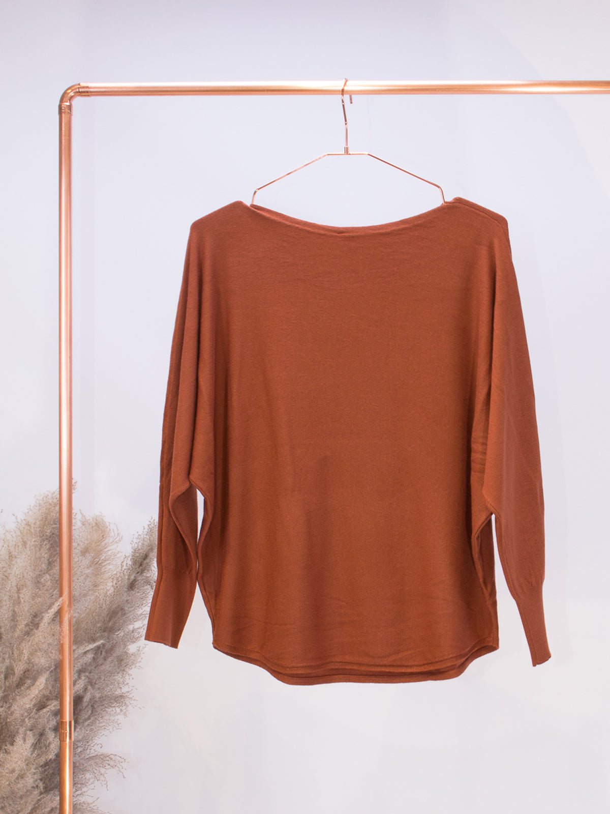 Rundhals Pullover mit Fledermausärmel - kupfer uni - Mere 27