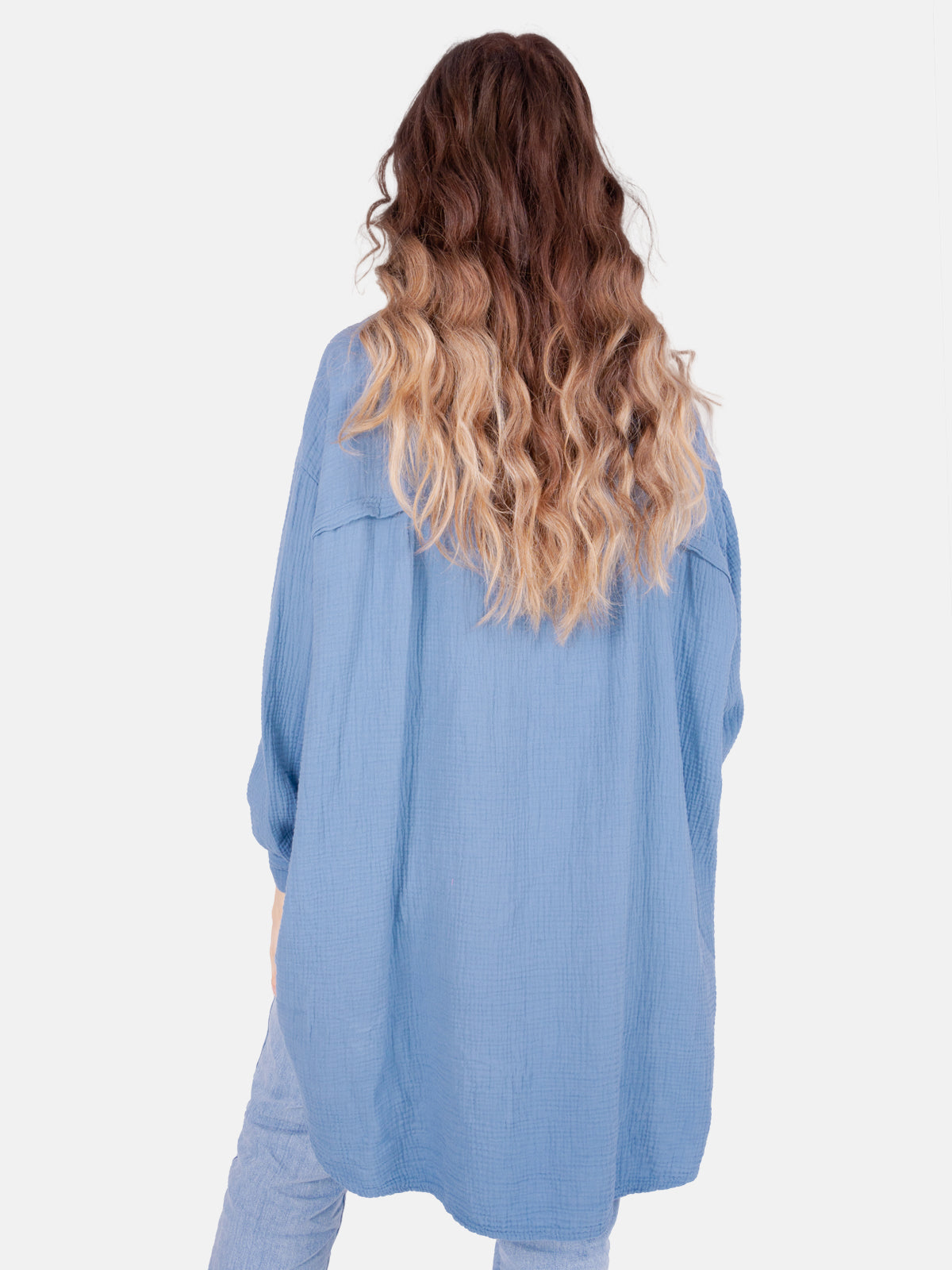 Lange Musselin Hemdbluse mit Knöpfen - jeansblau - Becka