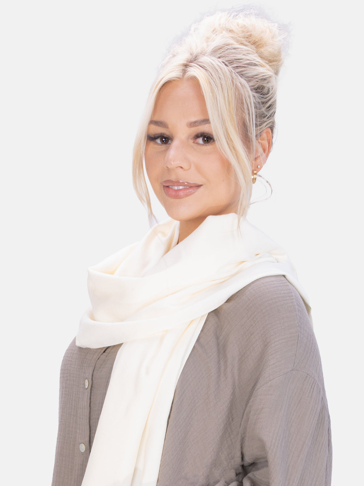 Leichter und weicher Uni Schal Unisex im angenehmen Kaschmir Mix - creme - Sophia