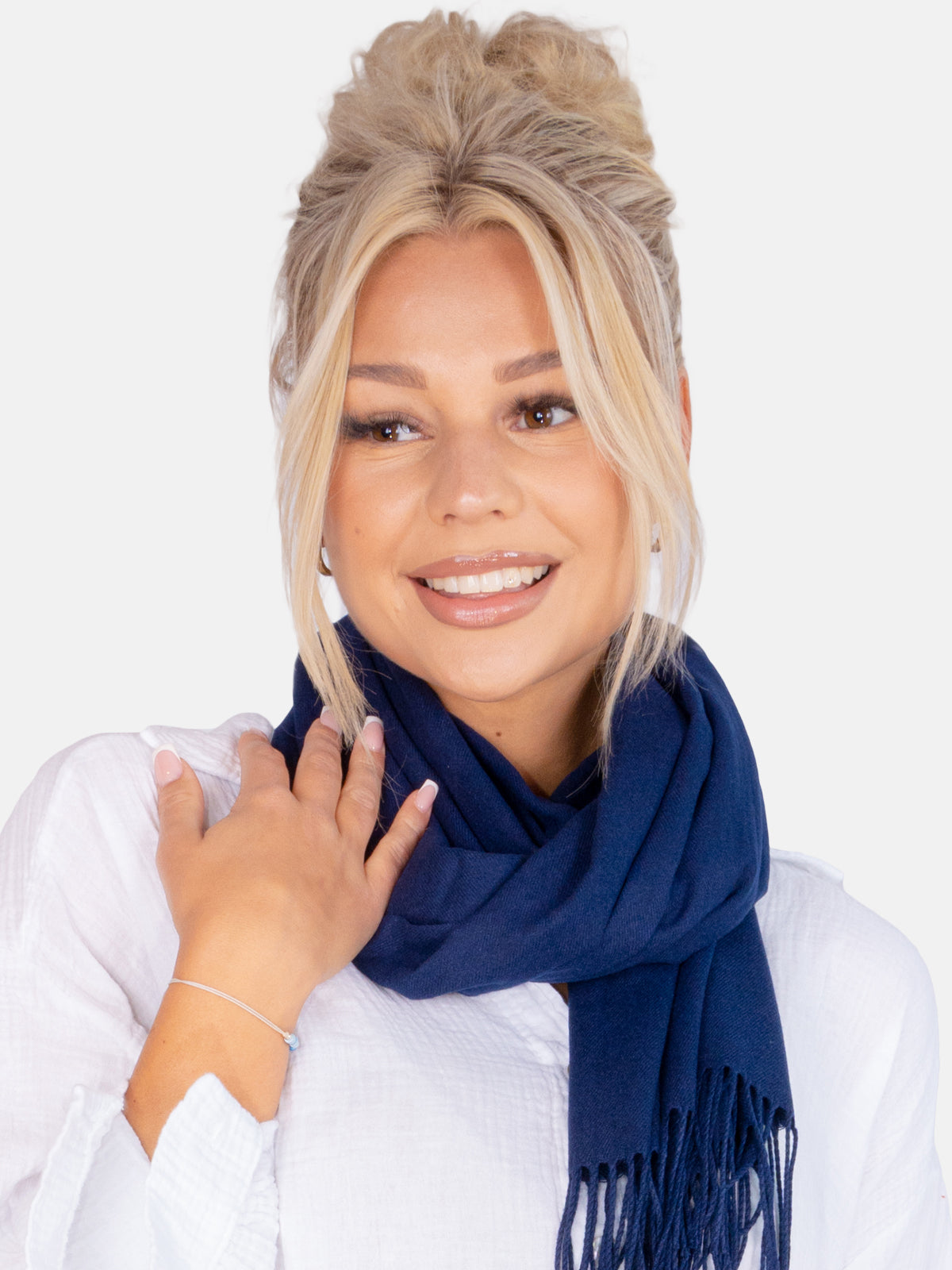 Leichter und weicher Uni Schal Unisex im angenehmen Kaschmir Mix - marineblau - Sophia