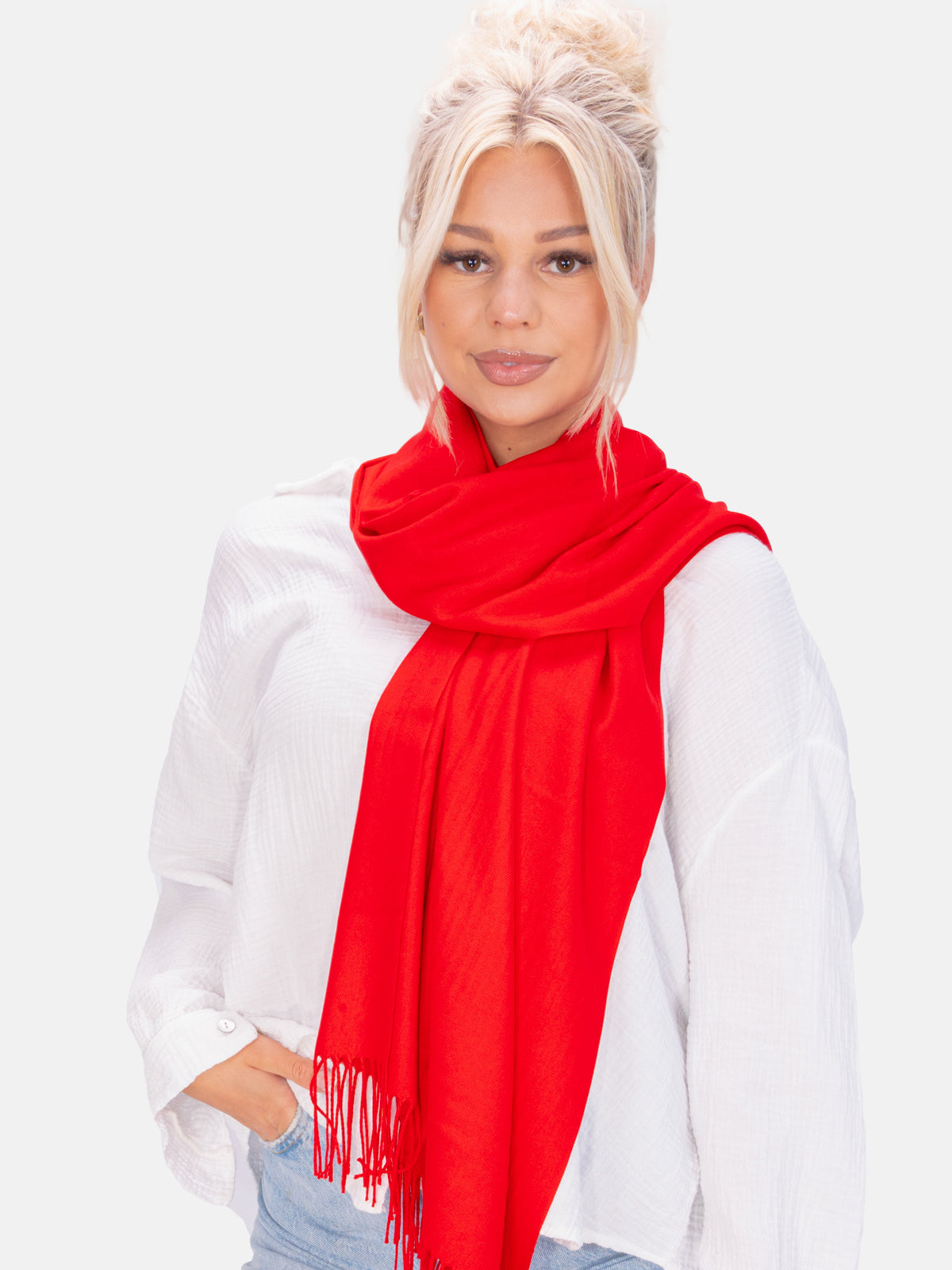 Leichter und weicher Uni Schal Unisex im angenehmen Kaschmir Mix - rot - Sophia