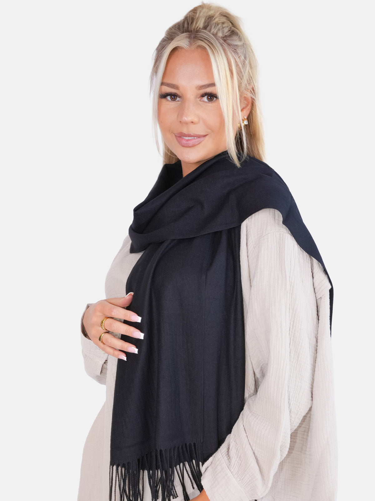 Leichter und weicher Uni Schal Unisex im angenehmen Kaschmir Mix - schwarz - Sophia