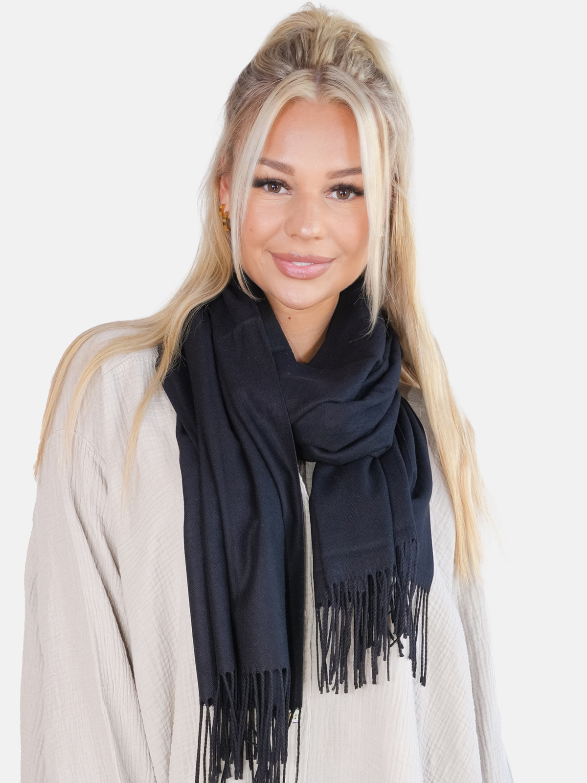 Leichter und weicher Uni Schal Unisex im angenehmen Kaschmir Mix - schwarz - Sophia