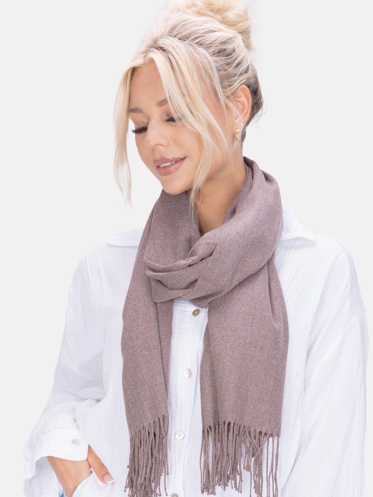 Leichter und weicher Uni Schal Unisex im angenehmen Kaschmir Mix - taupe - Sophia