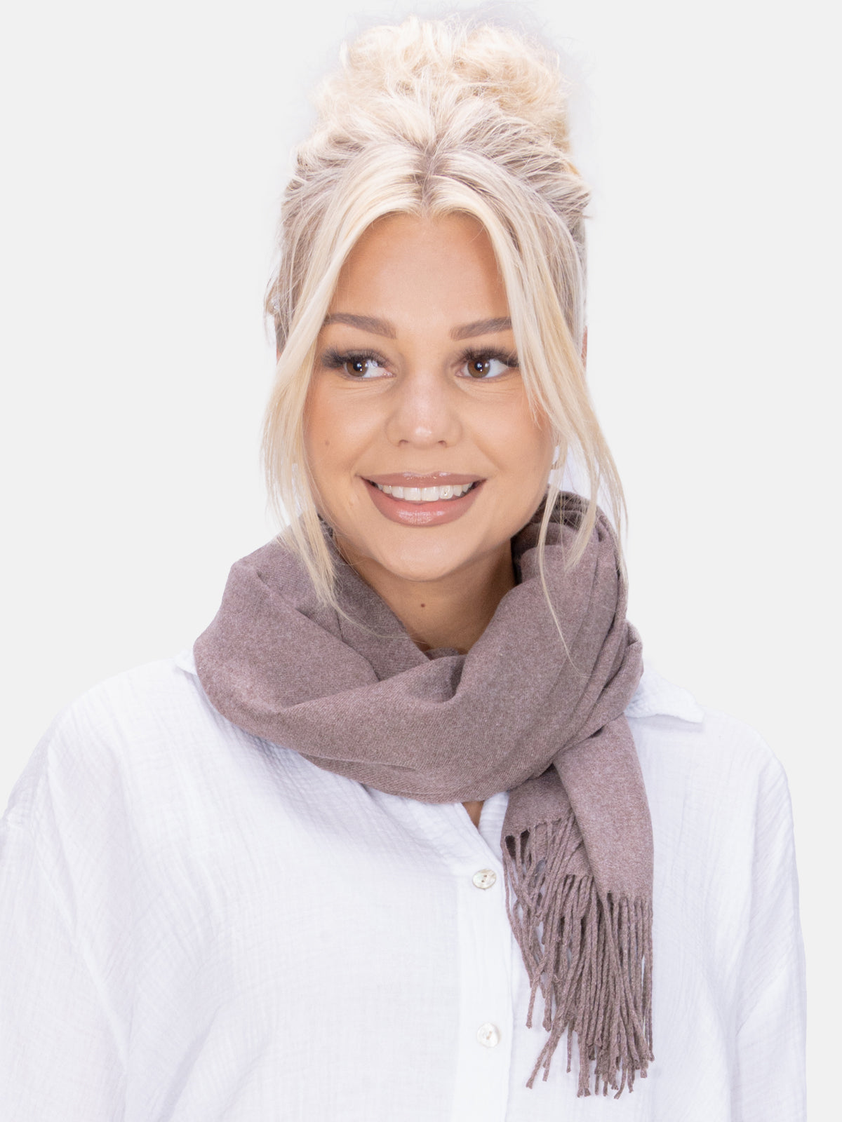 Leichter und weicher Uni Schal Unisex im angenehmen Kaschmir Mix - taupe - Sophia