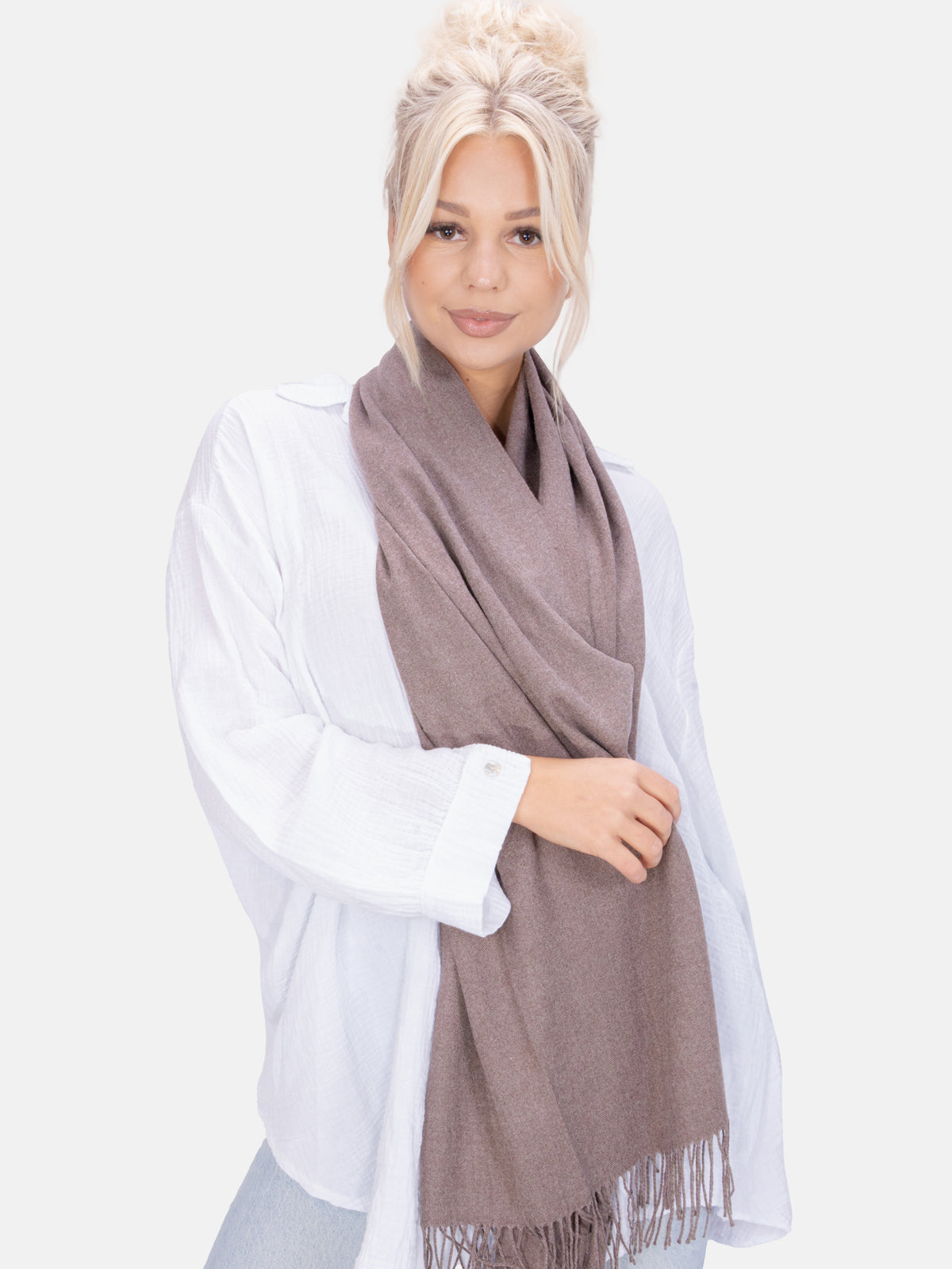 Leichter und weicher Uni Schal Unisex im angenehmen Kaschmir Mix - taupe - Sophia