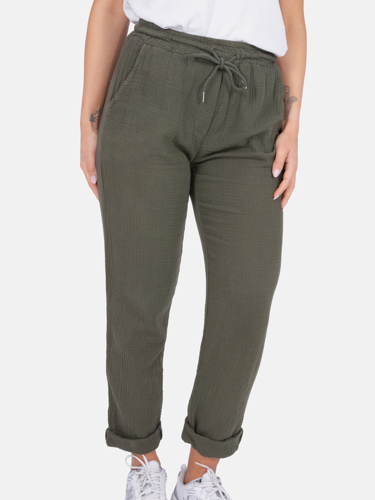 Sportliche lange Musselin Hose im Jogger Stil mit elastischem Bund - Eva