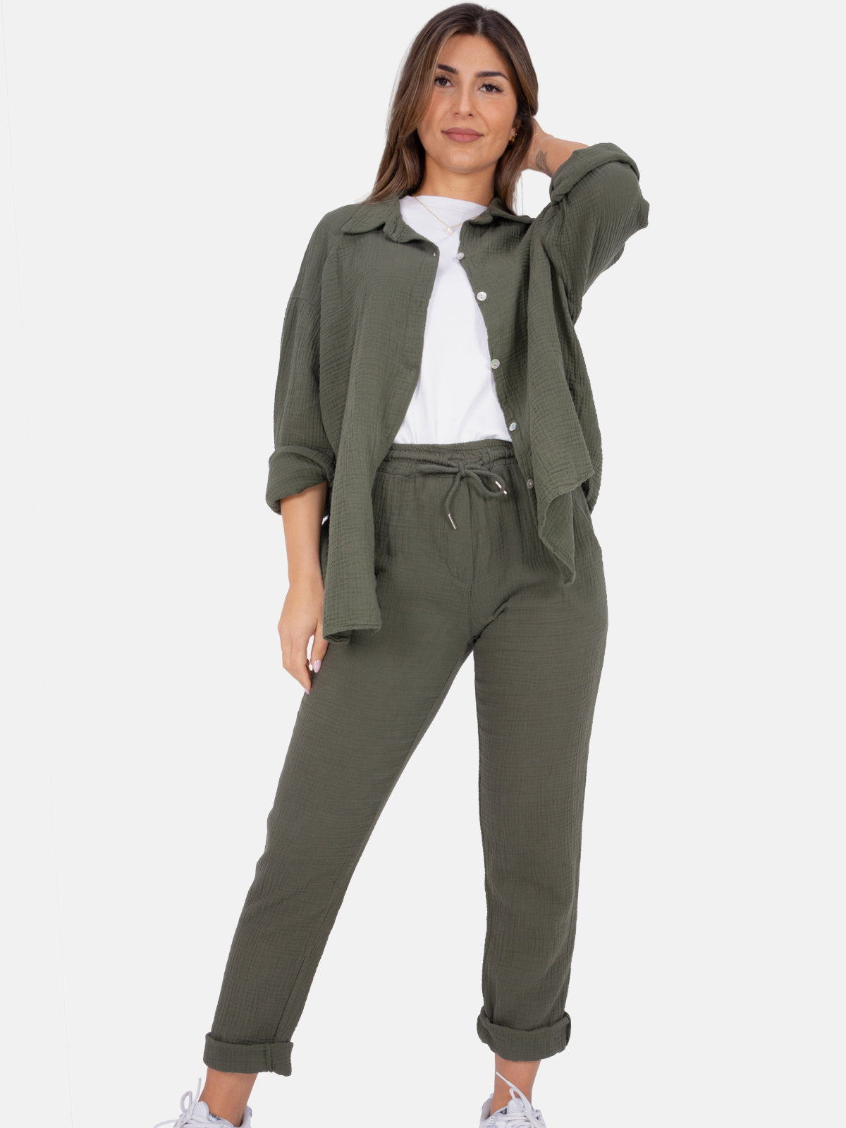 Sportliche lange Musselin Hose im Jogger Stil mit elastischem Bund - Eva