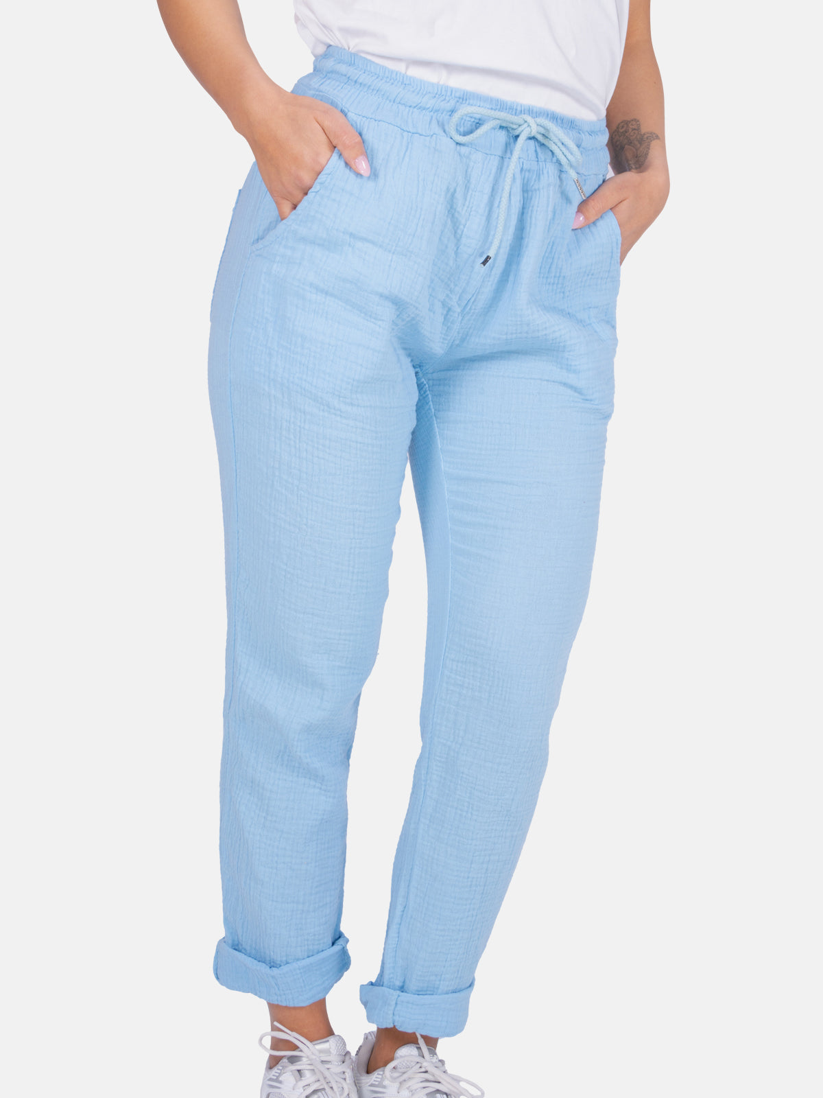 Sportliche lange Musselin Hose im Jogger Stil mit elastischem Bund - Eva