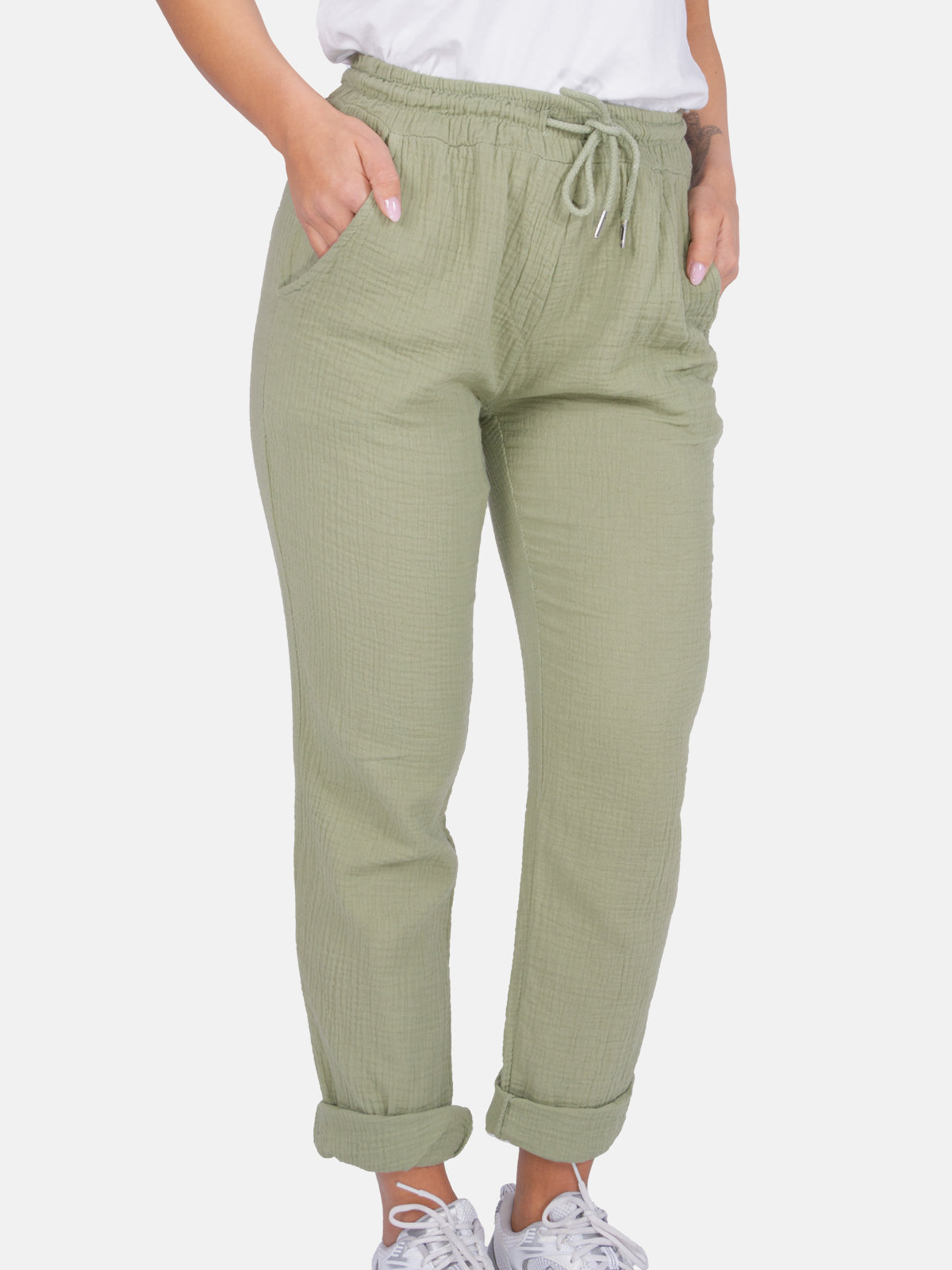 Sportliche lange Musselin Hose im Jogger Stil mit elastischem Bund - Eva