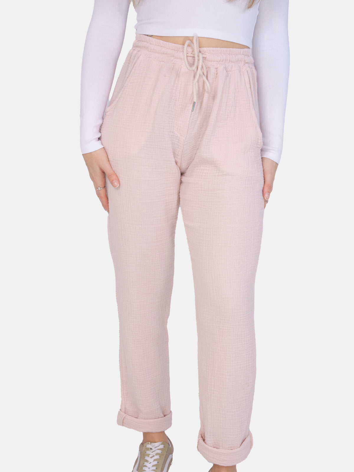 Sportliche lange Musselin Hose im Jogger Stil mit elastischem Bund - Eva