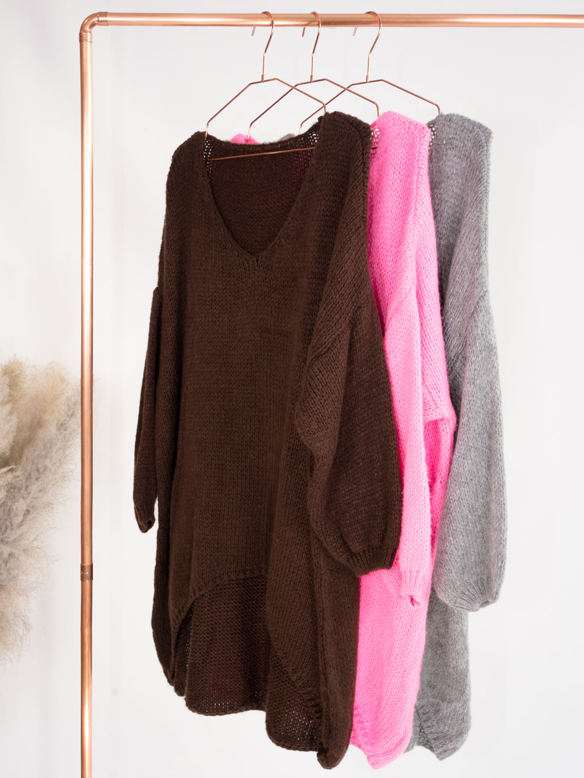 Langer Strick Pulli mit rundem Ausschnitt - Faela